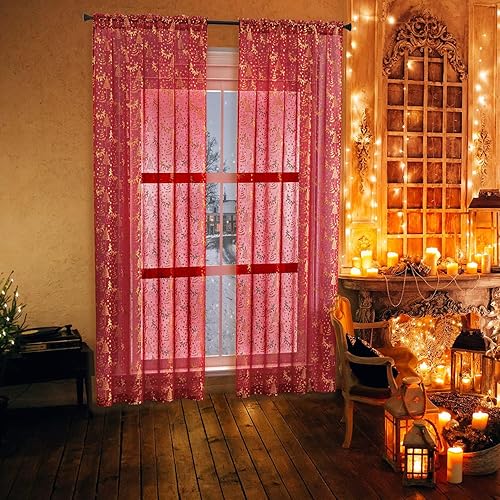 Miniatura 5 de Cortinas traslúcidas doradas de 96 pulgadas de largo para puerta corrediza de cristal, juego de 2 paneles, elegante y lujoso hasta el suelo,