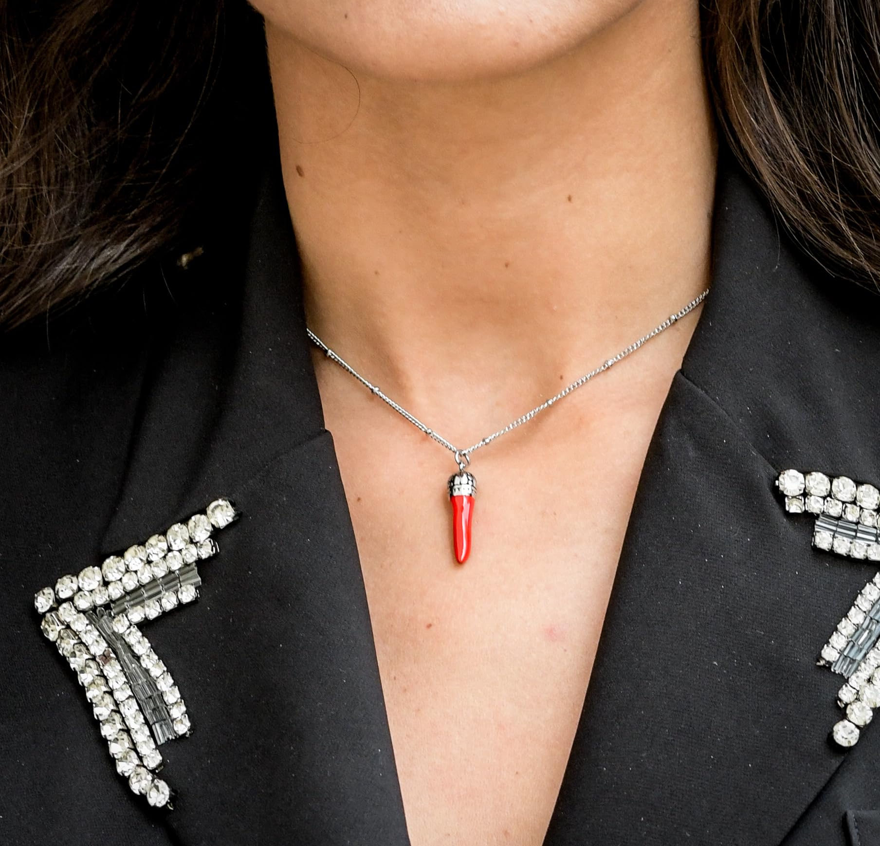 La cuerno italiano collar L'Iconica cadena de cuentas de acero plateado Corno Corona de acero