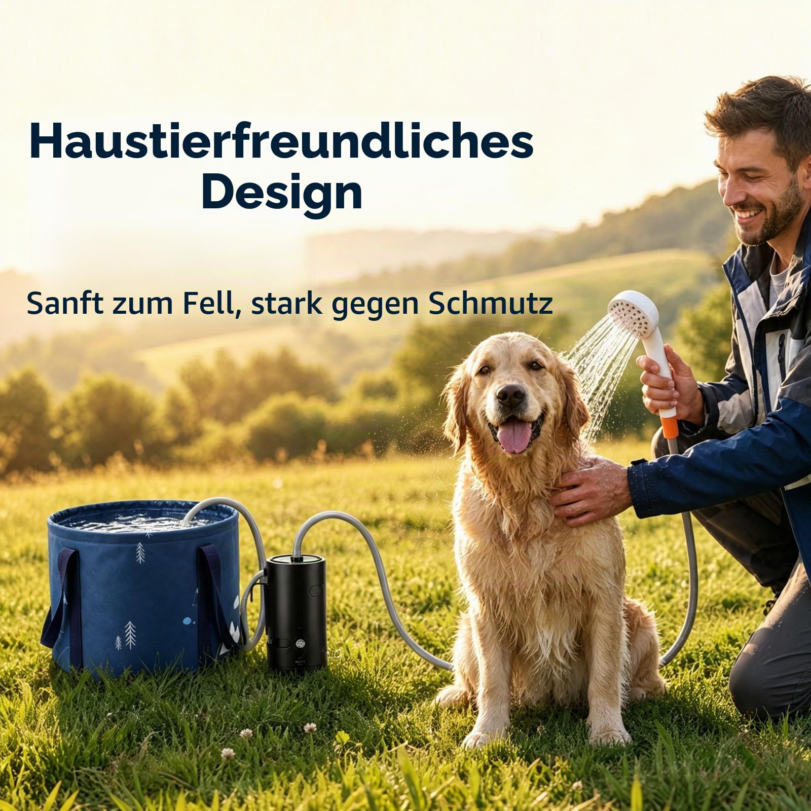 tragbare Außendusche, IPX7 wasserdicht, mit LED-Licht, 4400mhA Batterie, USB-Aufladung, elektrische Duschpumpe+20L Wassertasche, geeignet für Wandern/Backpacking, Camping, Strand, Haustiere
