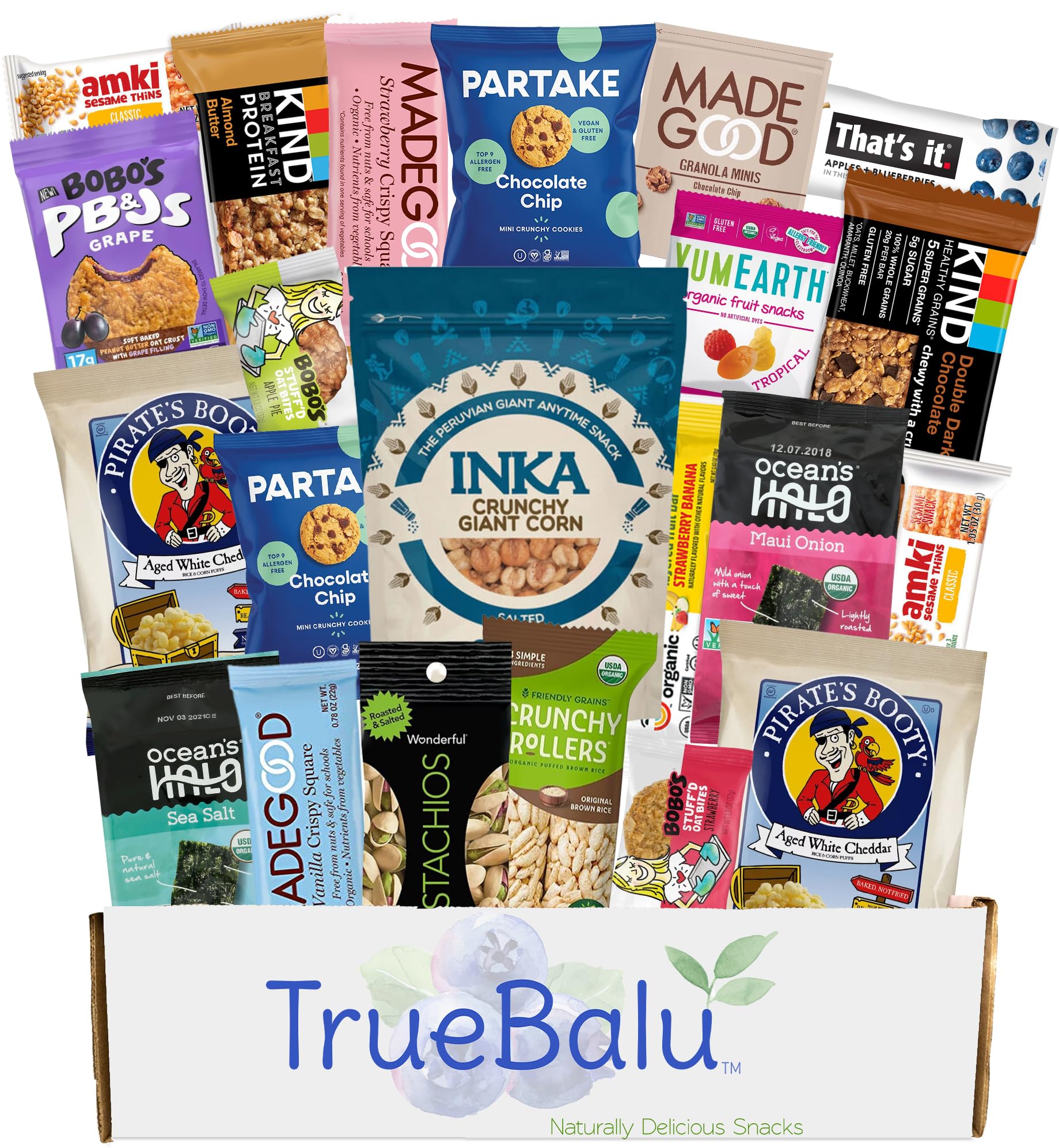 TruebaluGluten Free Snack Variety Box - 23 Individually Wrapped Snacks, College Student Care Package, Assorted Gift Basket, Adults, Office, Military