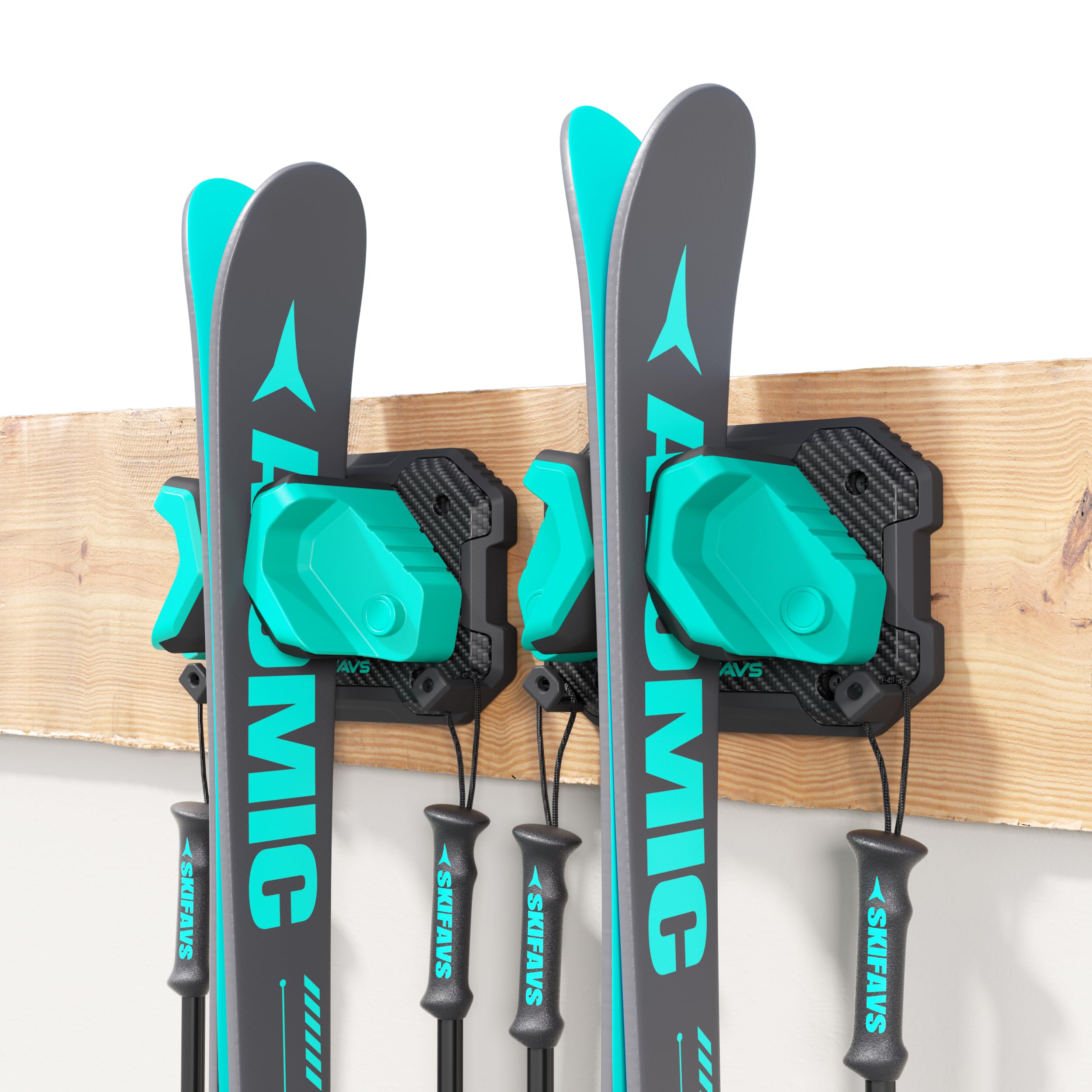 Ski &amp; Snowboard Wall Rack for Garage Wall Fits Any Ski/board, Ski Wall Mount Holders Damage-Free Storage Rack, Garage Organization Space-Saving Winter Gear Organizer, Green, 2 Pack