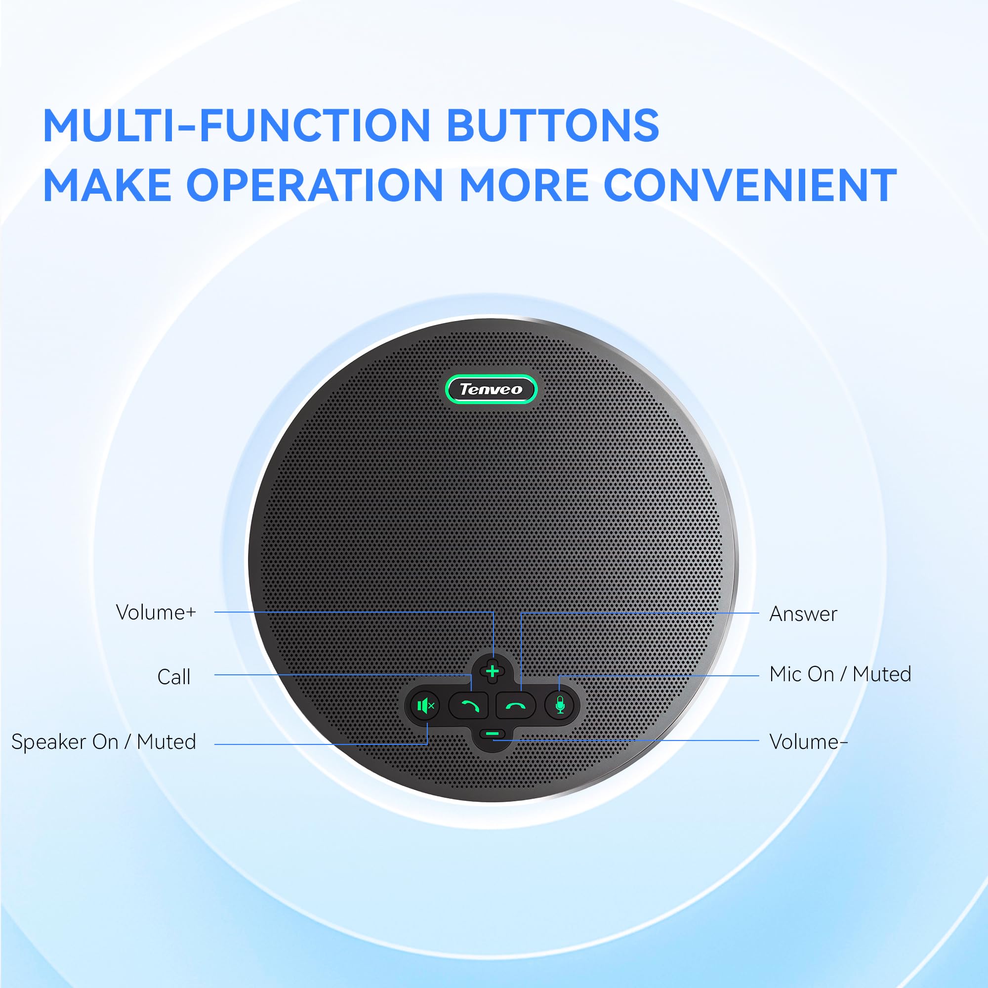 Tenveo Vivavoce per Conferenze Bluetooth Wireless con 8 Microfoni, Raggio 6m, 18H di Autonomia, Microfono Omnidirezionale 360° USB per Riunioni (15 Persone), Compatibile con Zoom/Teams/PC