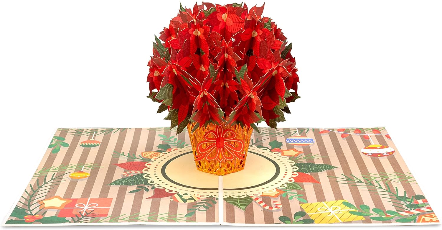 Paper Love 3D Poinsettias Plant Christmas Pop Up Card, Gift For Christmas or Holidays, 5" x 7" Cover - Includes Envelope and Removable Note Tag - Image 4
