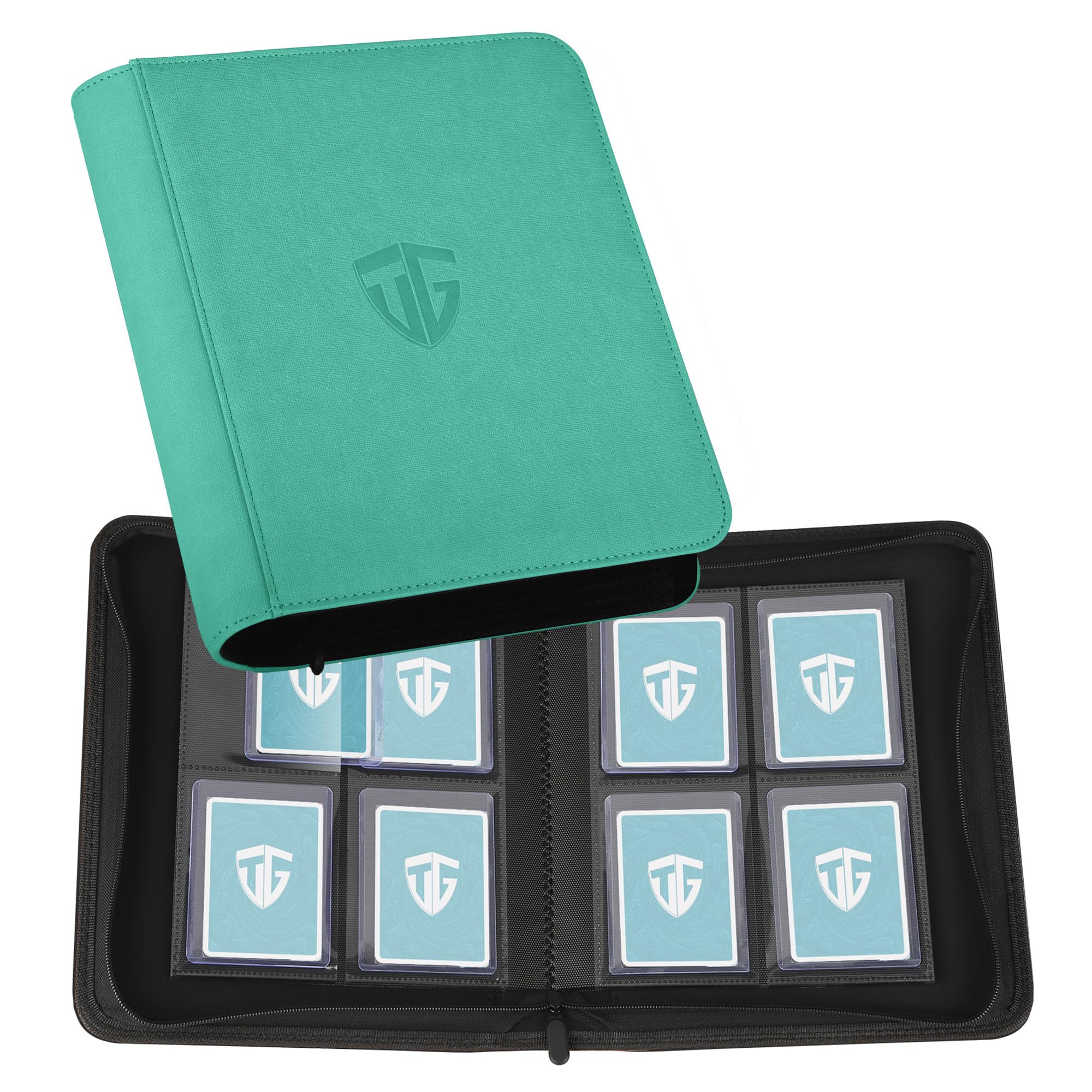 TCGUARD Toploader Trading Card Album for 112 Toploaders, 4 Compartments TCG Binder with Sleeves for 3 x 4 Inch Rigid Card, Trading Card Binder for TCG, MTG Cards, Card Trading Albums (Turquoise)