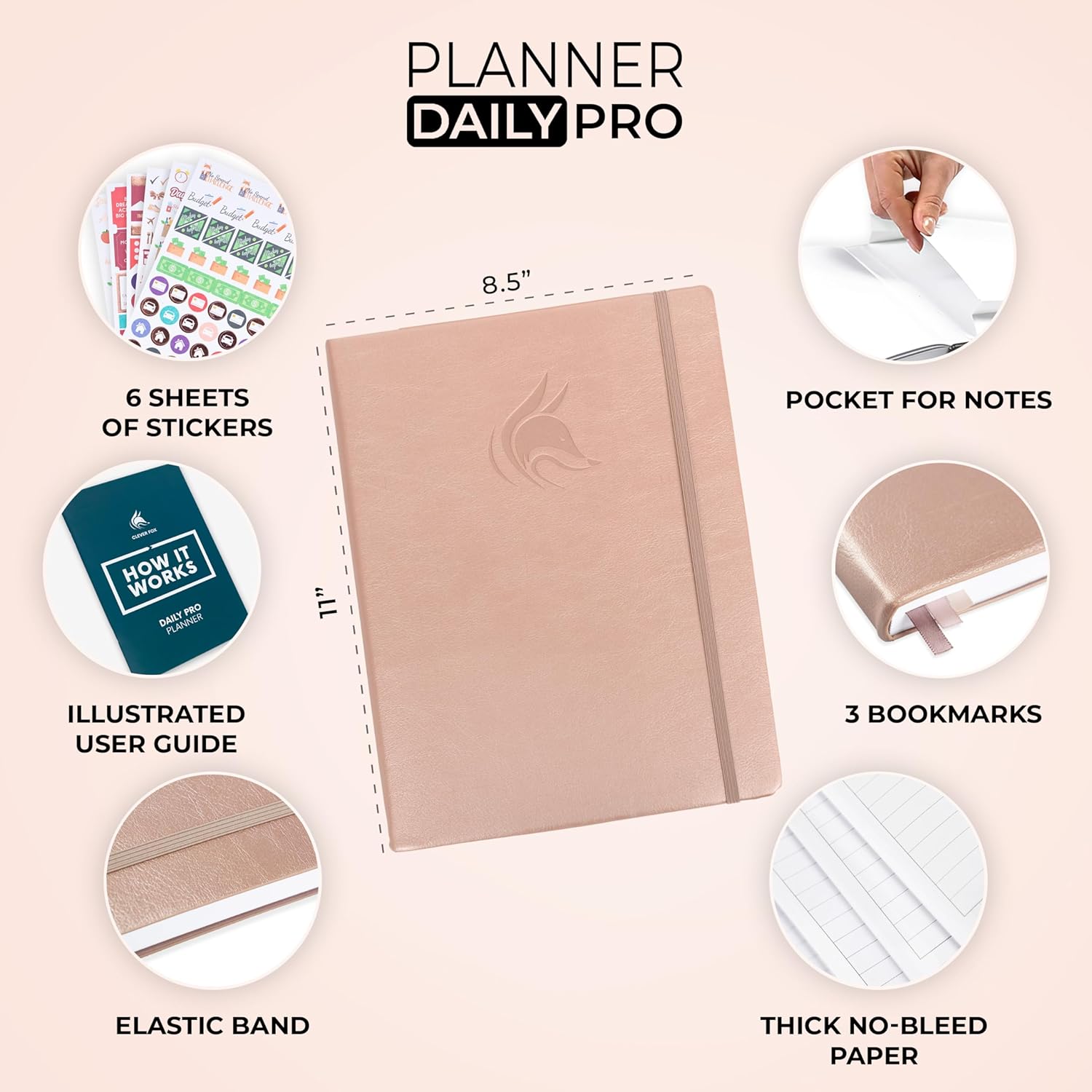 Clever Fox Planner Daily PRO - 8.5 x 11" A4 Size Daily Life Planner and Gratitude Journal to Increase Productivity, Time Management and Hit Your Goals - Undated - Lasts 3 Months (Pearl)
