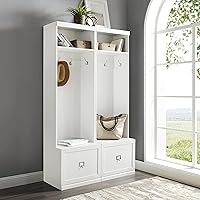 Vista 7 de Crosley Furniture Harper - Juego de 2 piezas con banco de almacenamiento y ganchos para colgar percheros, color blanco