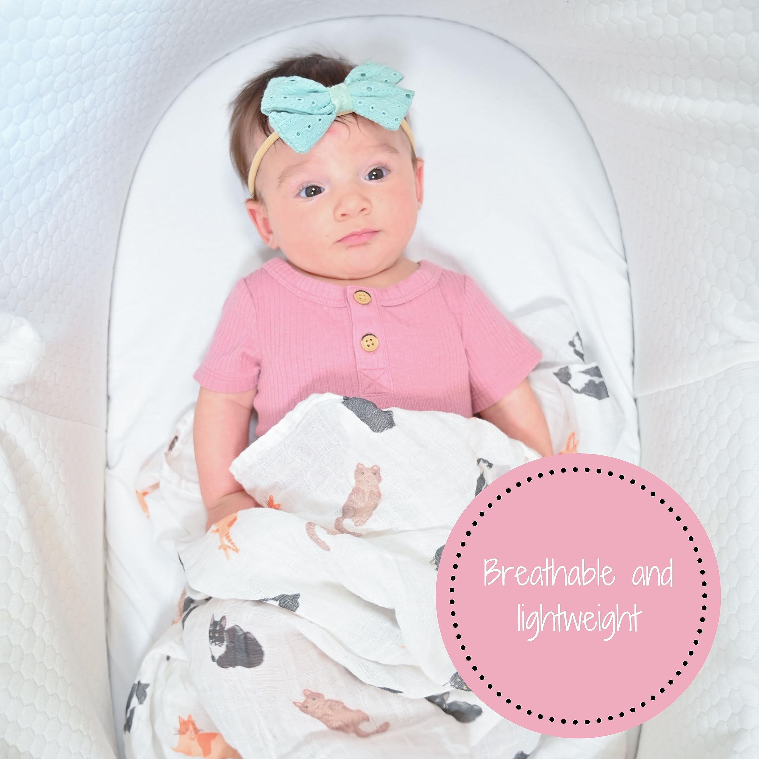 LollyBanks Muślinowy koc do przewijania | 100% bawełna | koc dla noworodka i niemowląt | duży 120 x 119 cm dla dziewcząt | lekki i oddychający |