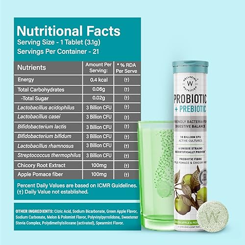 Miniatura 6 de WELLBEING NUTRITION Probiótico diario + prebiótico  A base de plantas  18 mil millones de UFC, 6 cepas para hombres y mujeres con fibra prebiótica