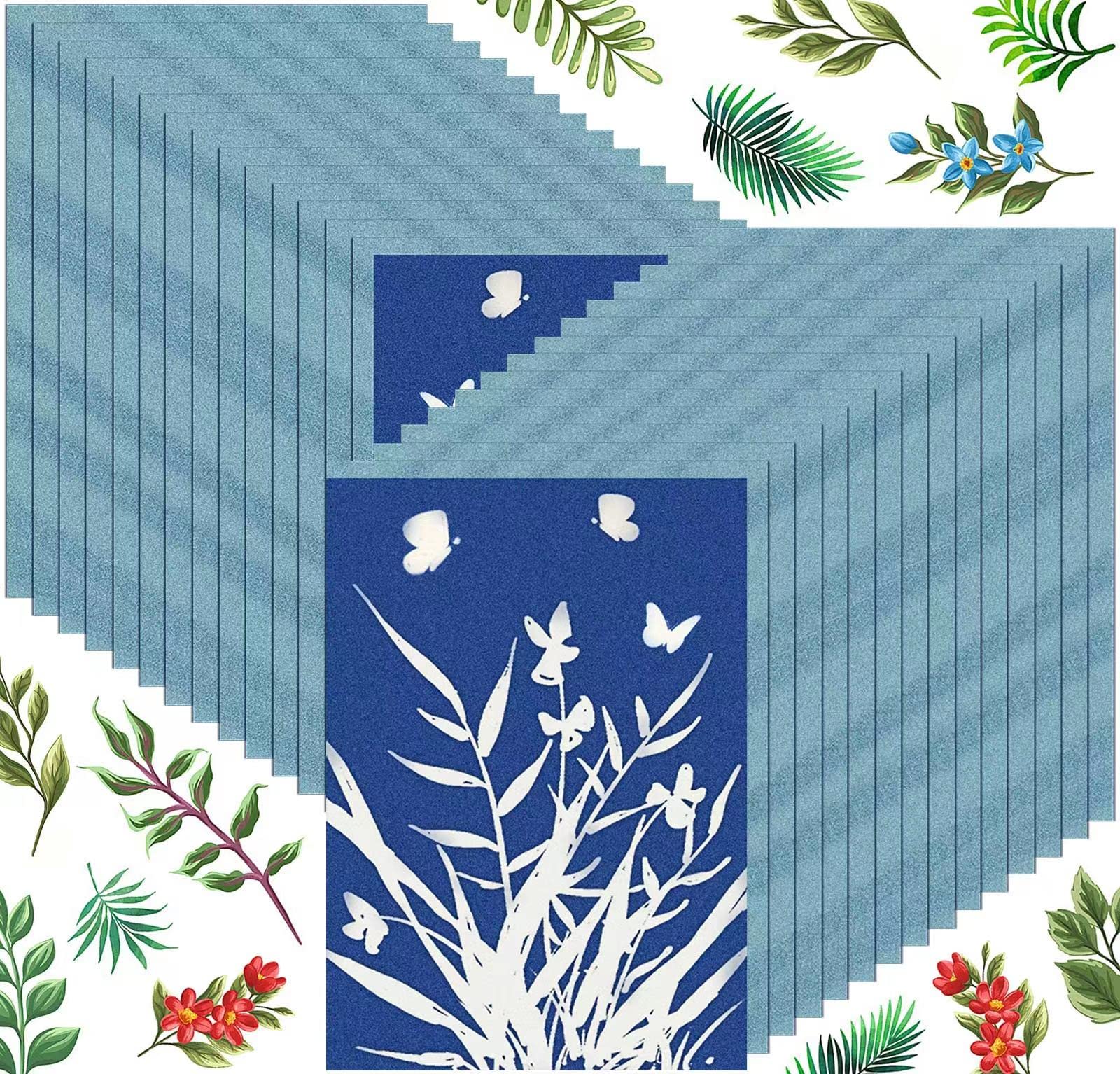 Cyanotype Paper, 30 Pcs Sun Print Paper Kit, High Sensitivity Sun Print Nature Printing Paper Solar Drawing Paper for DIY Arts Crafts Projects(A4 8.3x11.7inch)