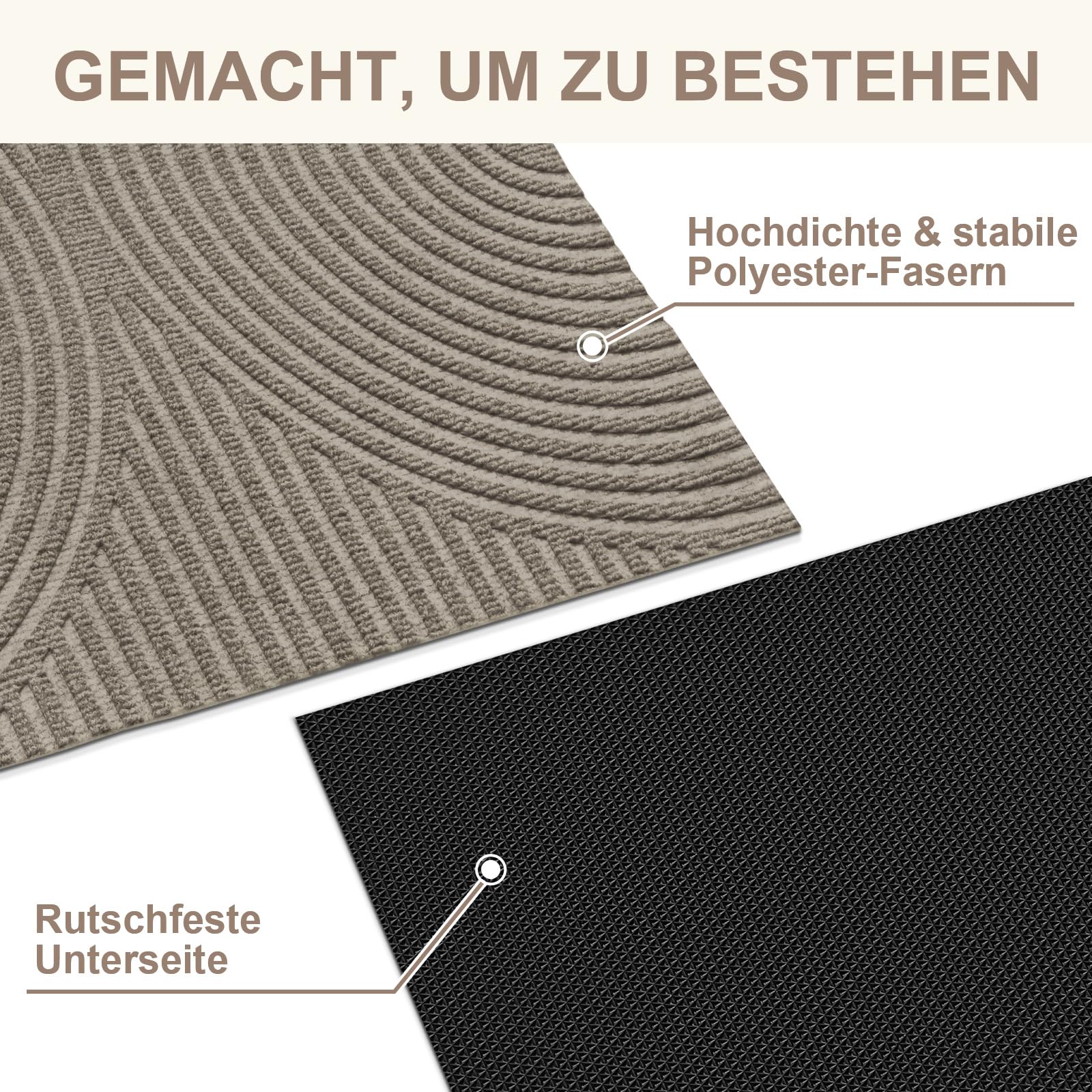 Fußmatte Innen Außen 50x80cm, rutschfeste Schmutzfangmatte mit Saugkraft, Fussmatte Waschbar Langlebig für Haustür, Flur, Balkon, Küche - Beige