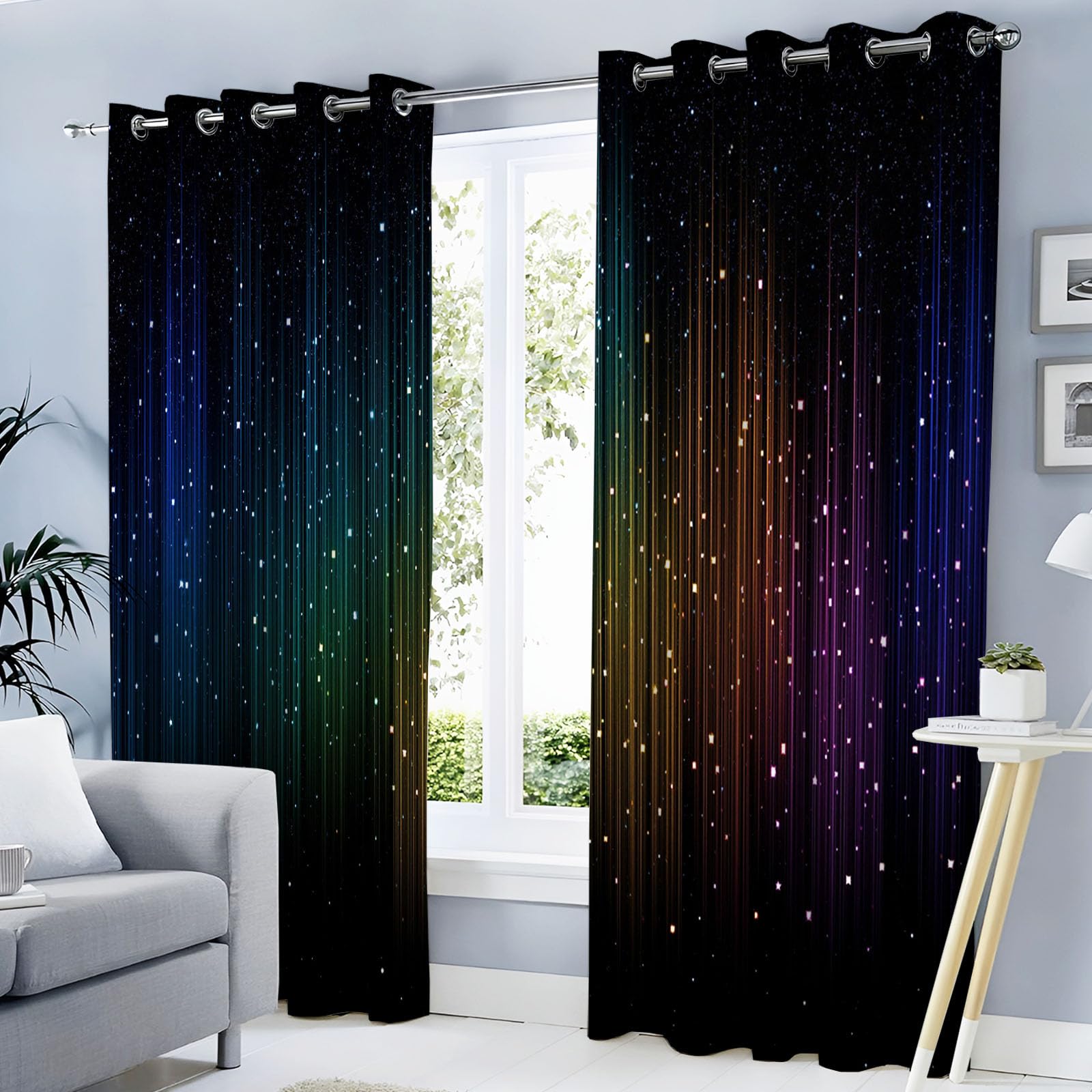 Rideaux occultants 3D arc-en-ciel 140x175cm | Rideau isolant thermique salon et chambre