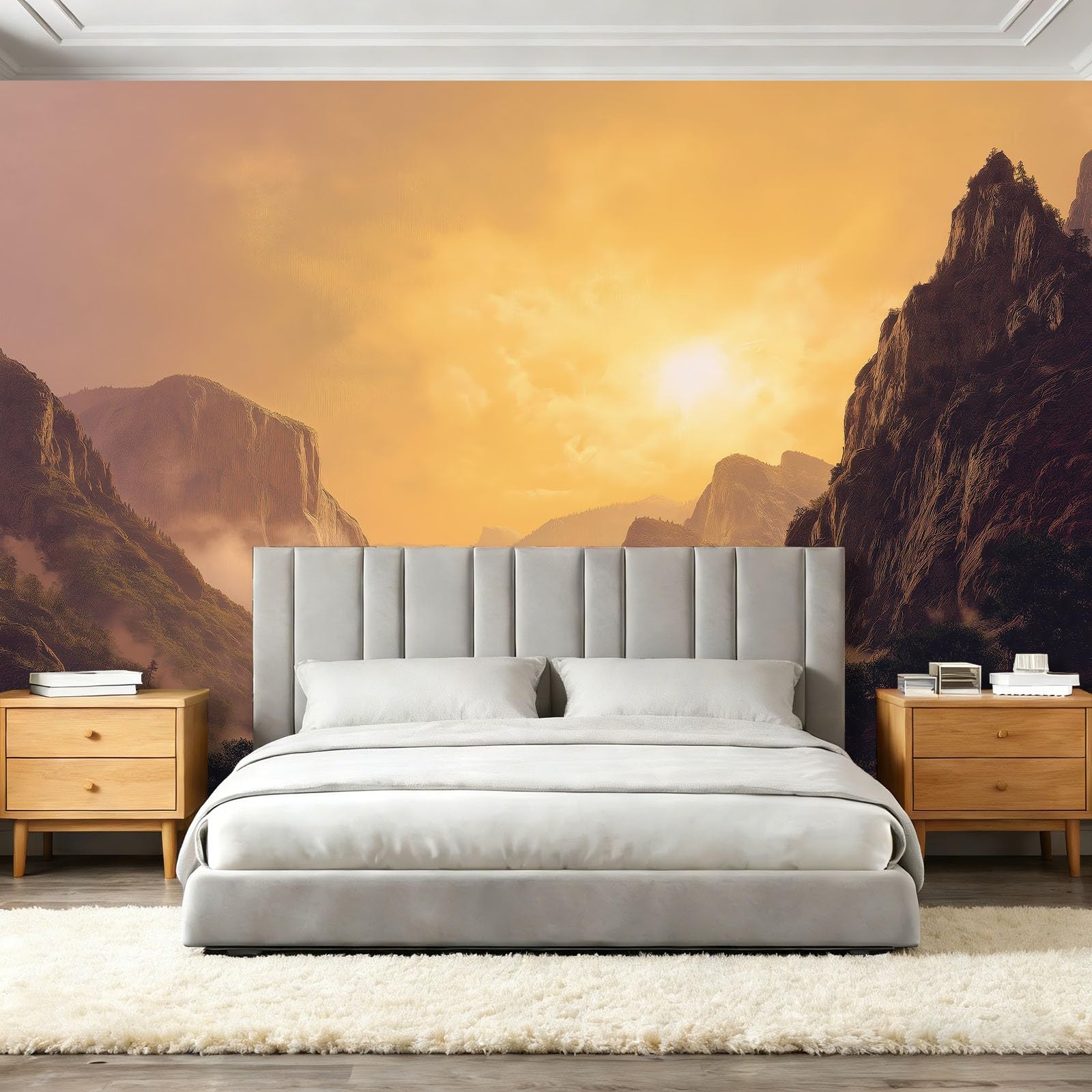 Fototapeta Naturalne Góry Słońce Krajobraz Fotografia Mural Sypialnia Pokój dziecięcy, 300 x 210 cm Fototapeta Artystyczna, Żółta Brązowa