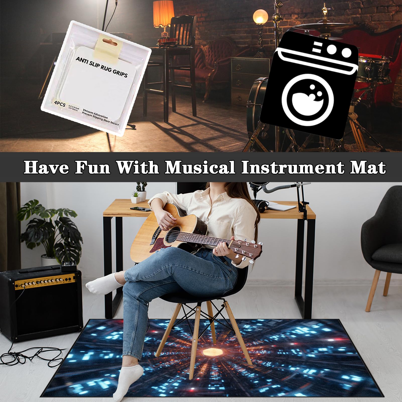 Tappetino per Batteria Elettronica, 230 x 180 cm Tappeto Professionale per Batteria e Strumenti a Percussione Elettronici, Tamburo Rullante, Tappeto Drum Carpet Tappeto a Tamburo per Grancassa
