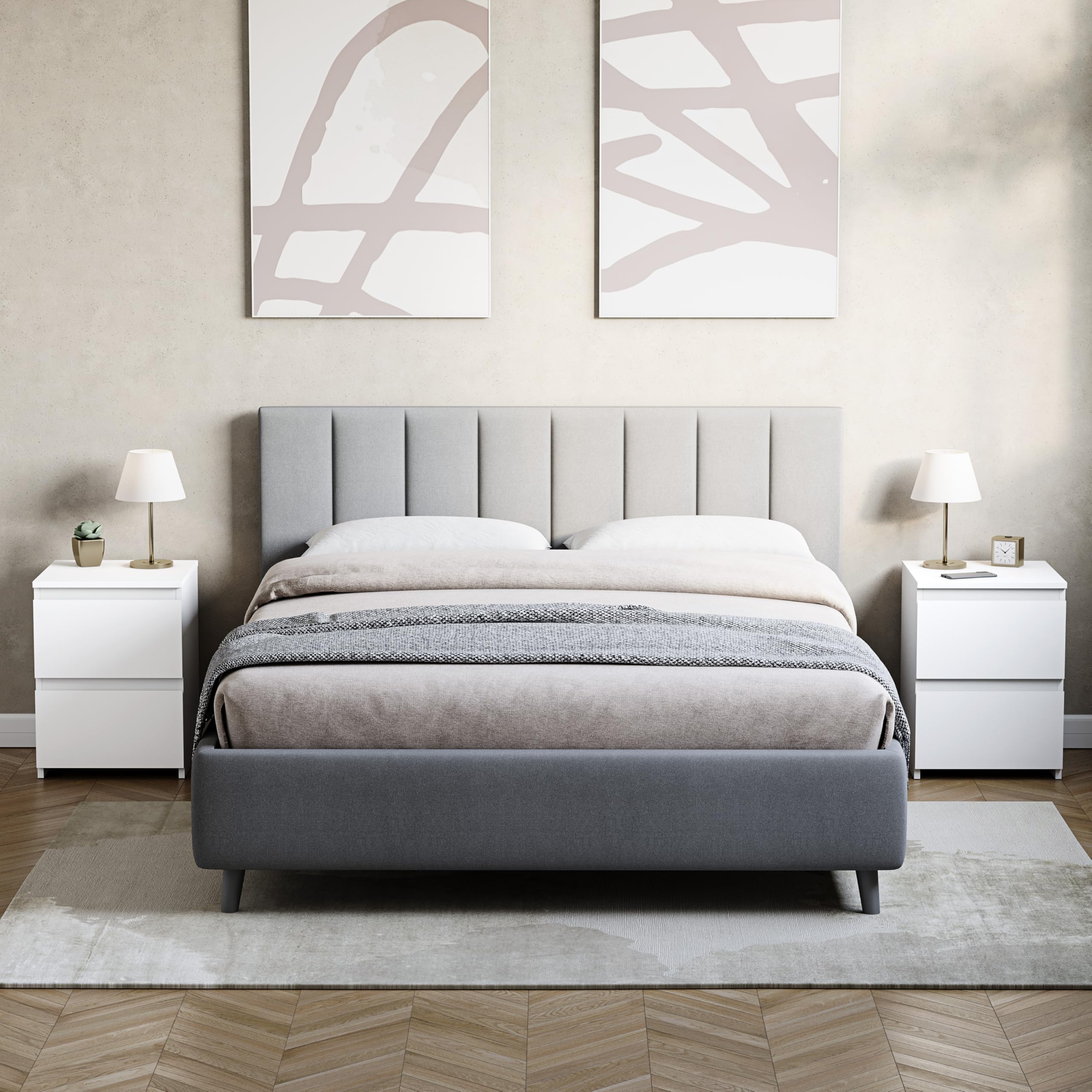 Vida Designs Denver - Comodino grande con 2 cassetti, per camera da letto, moderno, 48 x 39,5 x 39,5 cm (altezza x larghezza x profondità) (bianco)