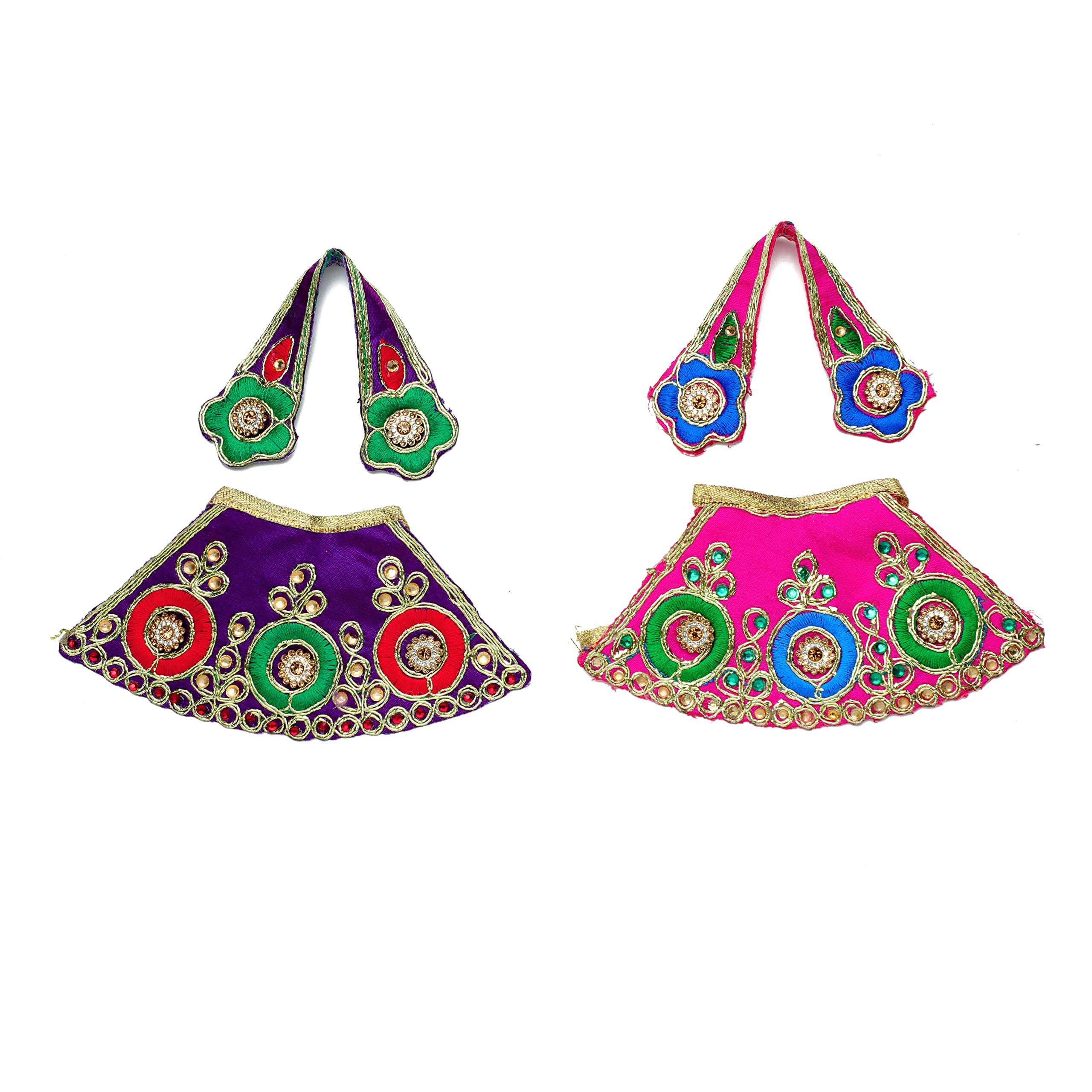 Set of 2 Designer Laxmi Durga Devi MATA Dress poshak vastra Cloth lehanga Chunari Puja Item for Idol Statues For Indian Traditional for Navratri Festival Decoration(Size:-3")(Purple & pink)