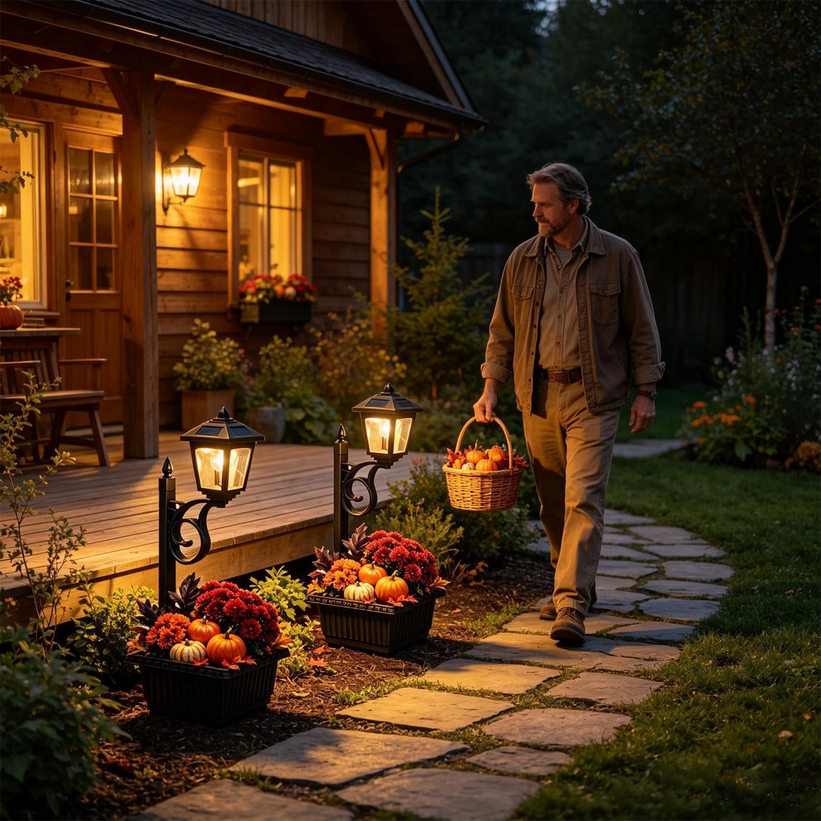 Jardinière avec Lumière Solaire 2-en-1 Pot de Fleurs Extérieur avec