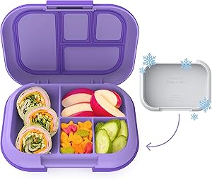 Bentgo Kids Chill Lunch Box - Bento-Style Lunch Solution with 4 Compartments and Removable Ice Pack for Meals and Snacks On-the-Go - Leak-Proof, Dishwasher Safe, BPA-Free (Purple)
