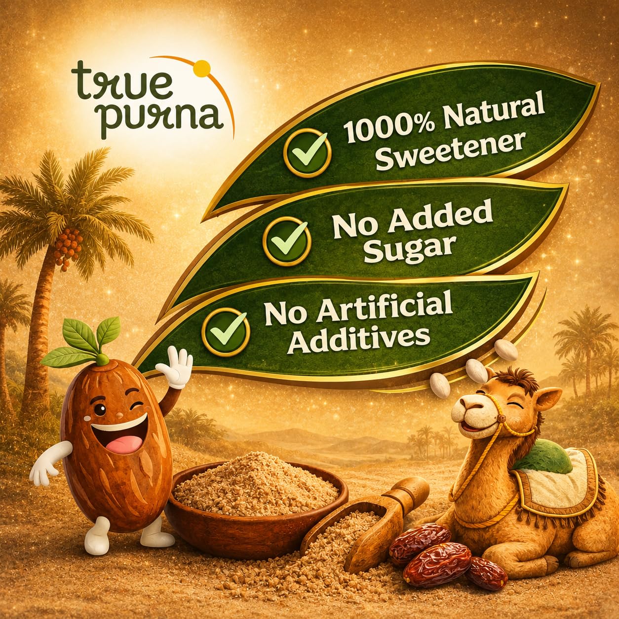 True-Purna Dates Powder 500g | Natural Sweetener Khajur Powder for Milk, Tea, Coffee & Baking | No Added Sugar | High Nutrition Mix (Pack of 2) 2