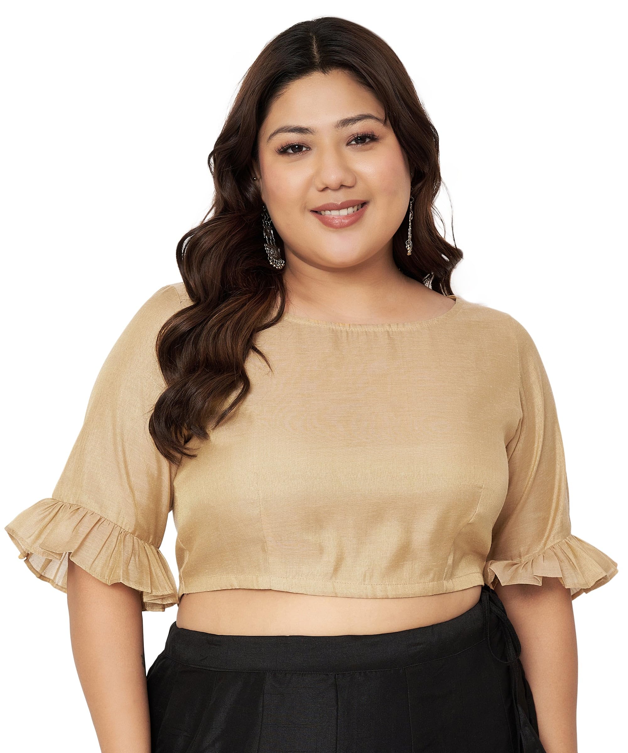 studio rasa Women's Plus Size Silk Tissue Sheer Sleeves Crop Top for Wedding Festive Party-picture-32
