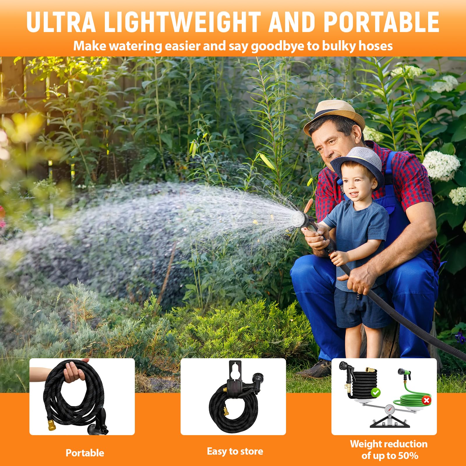 Manguera Jardin Extensible 30m Manguera Jardineria Flexible con Pistola Riego de 8 Funciones, Conectores de Latón de 3/4'' y 1/2'' Manguera Extensible para Jardinería, Césped, Limpieza de Auto