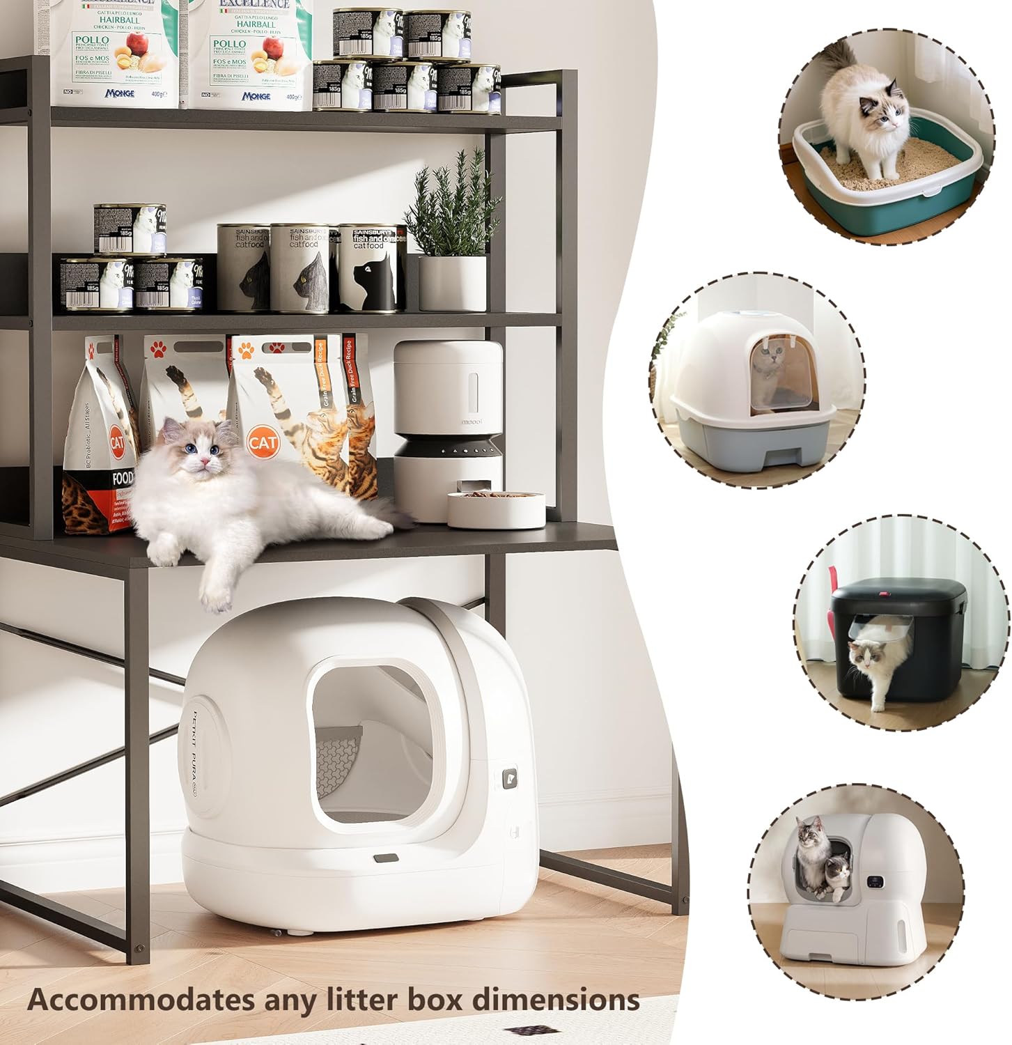 Large Self Cleaning Litter Box Table with Storage Shelf, Enclosed Hidden Cat Furniture for Large Litter Boxes, Space Saving Furniture for Cat Cage 53.5" H