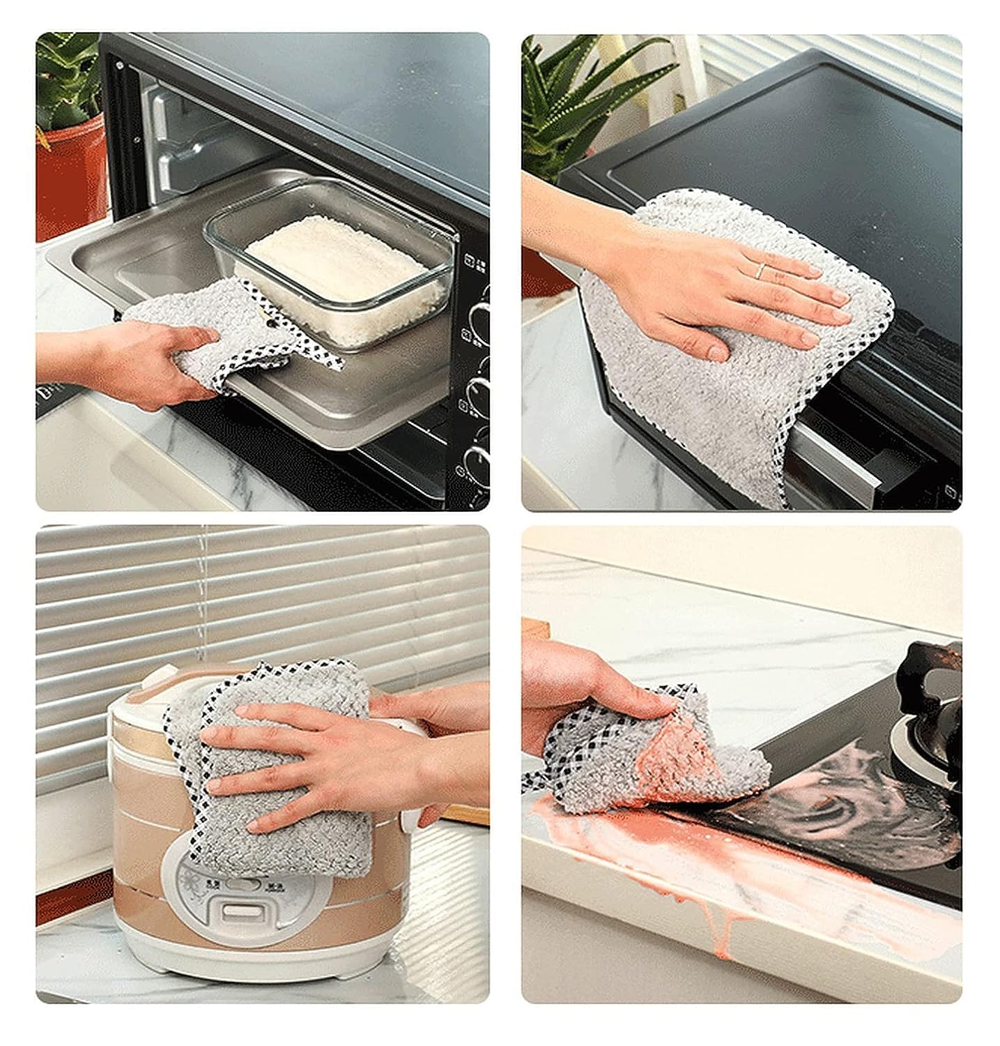 ATCAN Double-Sided Microfiber Cleaning Cloth Set - Oil Resistant, Highly Absorbent Towels for Kitchen, House Furniture, and Windows - Reusable Household Cleaning Supplies - Pack of 5 3