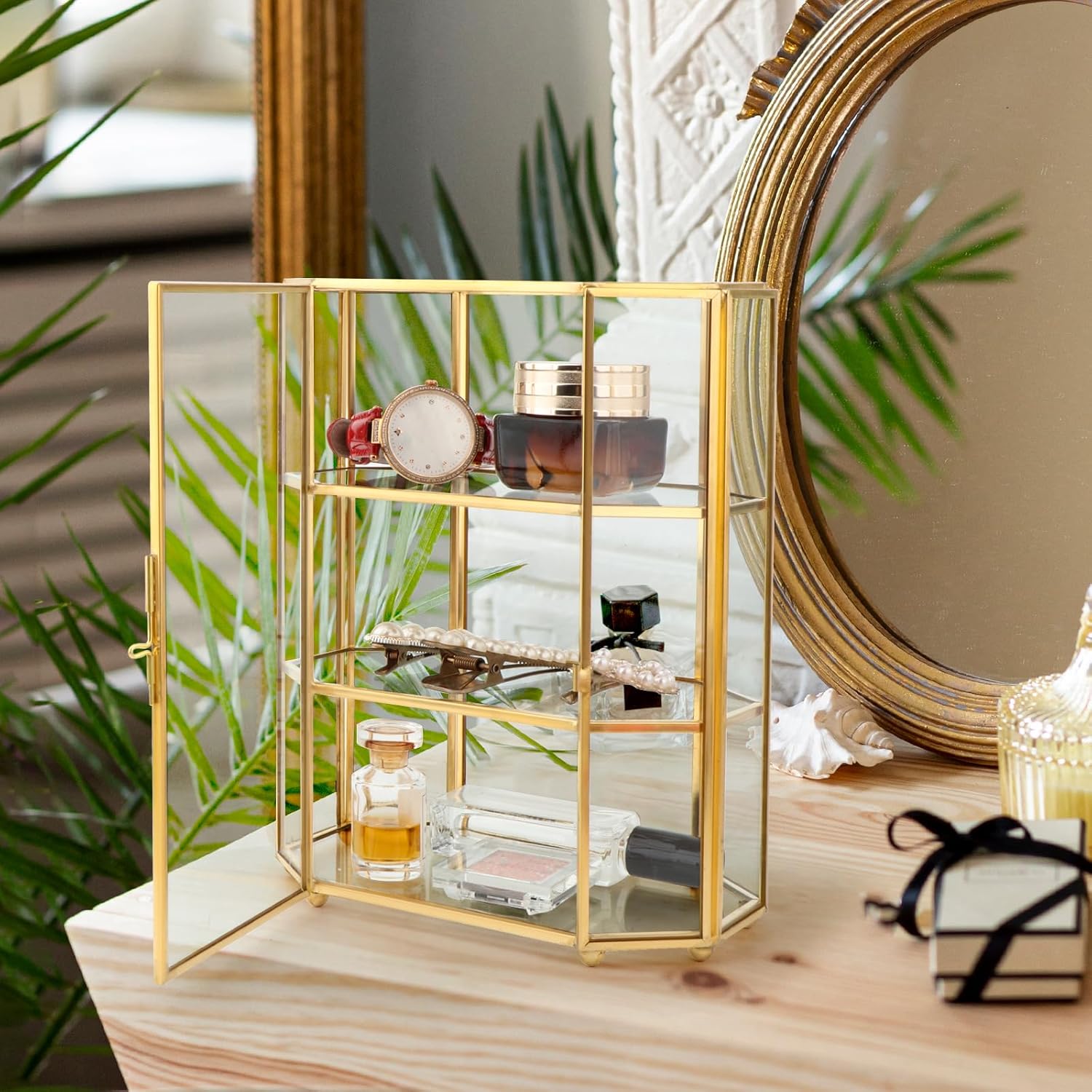 Glass Geometric Jewelry Box Keepsake Trinket Box Case for Display Rings Earrings