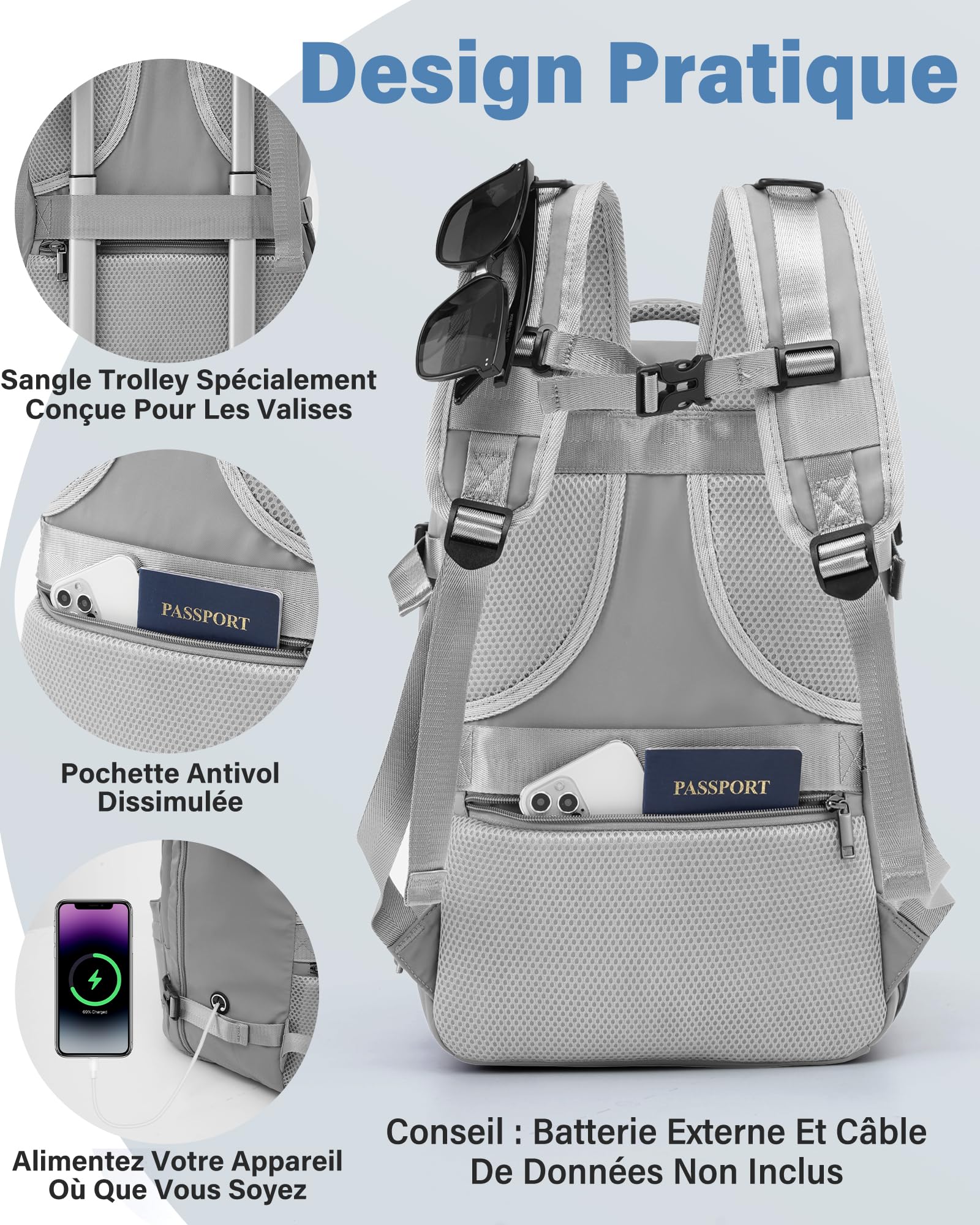 COOLIFE Ryanair Valise Cabine 55x35x20 40x20x25 20L Bagage à Main Rigide Serrure TSA 4 Roulettes Jumelées