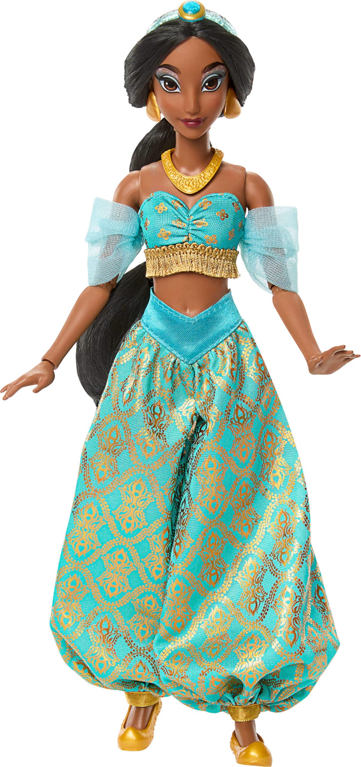 Mattel Disney Princesas Sparkling Princess Jasmine Muñeca y Accesorios con Ropa, Zapatos, Collar y Pendientes de Quita y pon, Inspirada en la película, JMP63