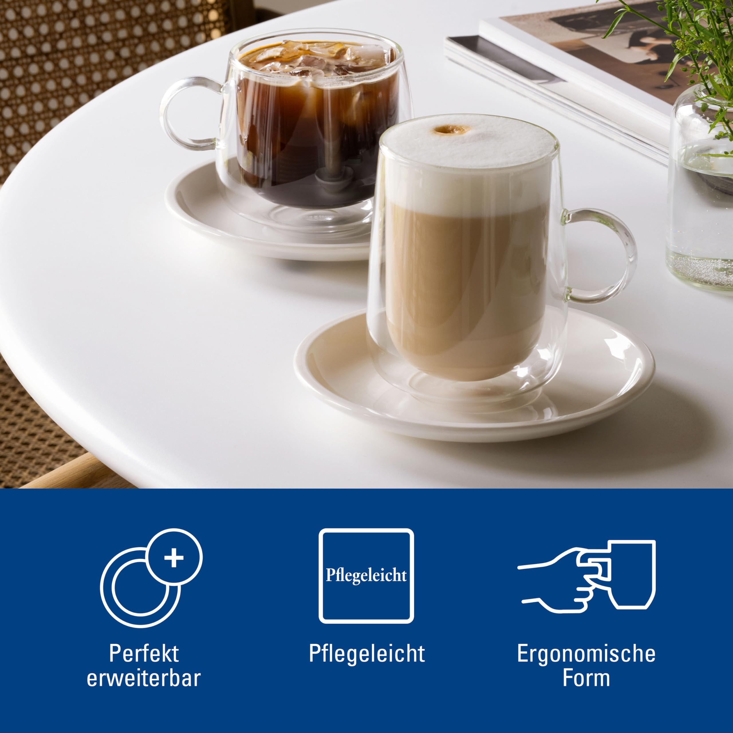 Villeroy & Boch – Artesano Hot&Cold Beverages Latte-Macchiato-Glas mit Henkel Set 2 teilig 360 ml Klar, Spülmaschinenfest, Mikrowellensicher, Tasse Transparent Doppelwandig, Borosilikatglas