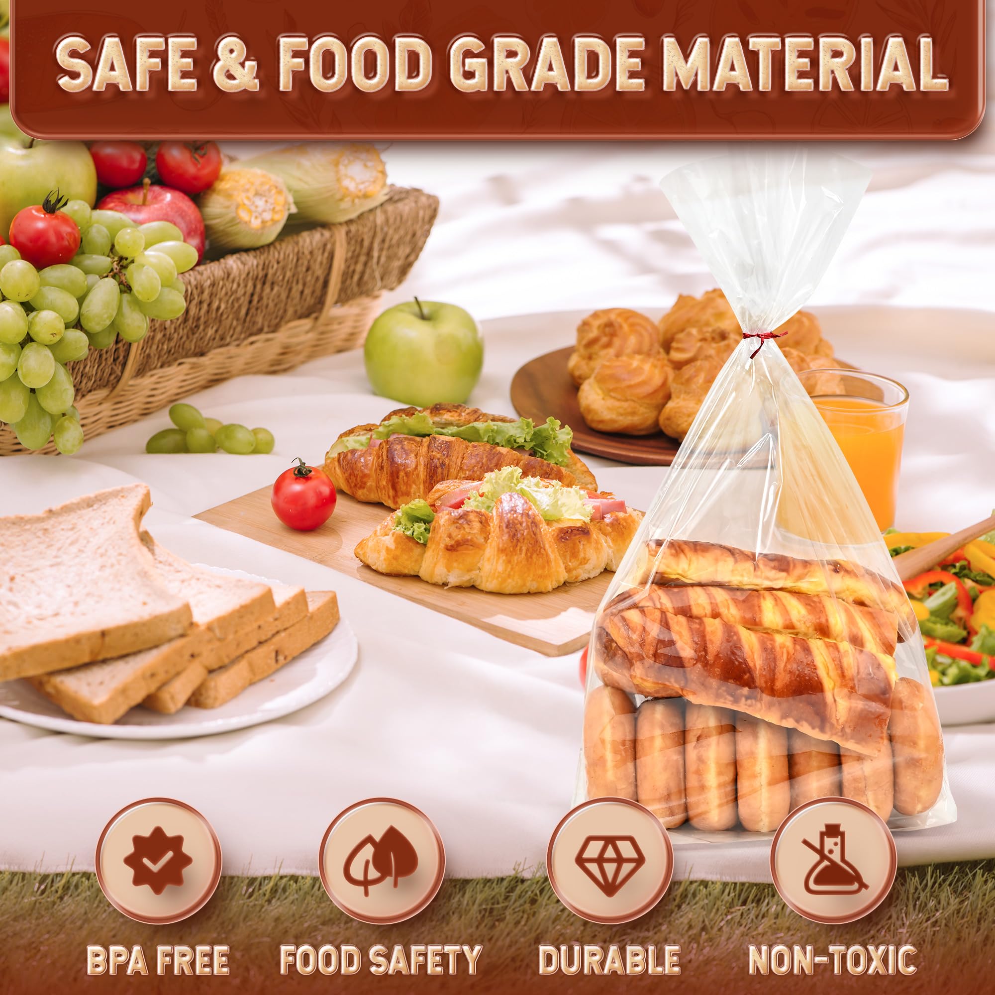 Sac a Pain Plastique - 45cm x 20cm x 10cm (150 Paquets) Sac a Pain pour Petits Pains, Baguettes Faits Maison - Sachet Alimentaire Transparent pour Un Usage Quotidien Sacs de Rangement du Pain