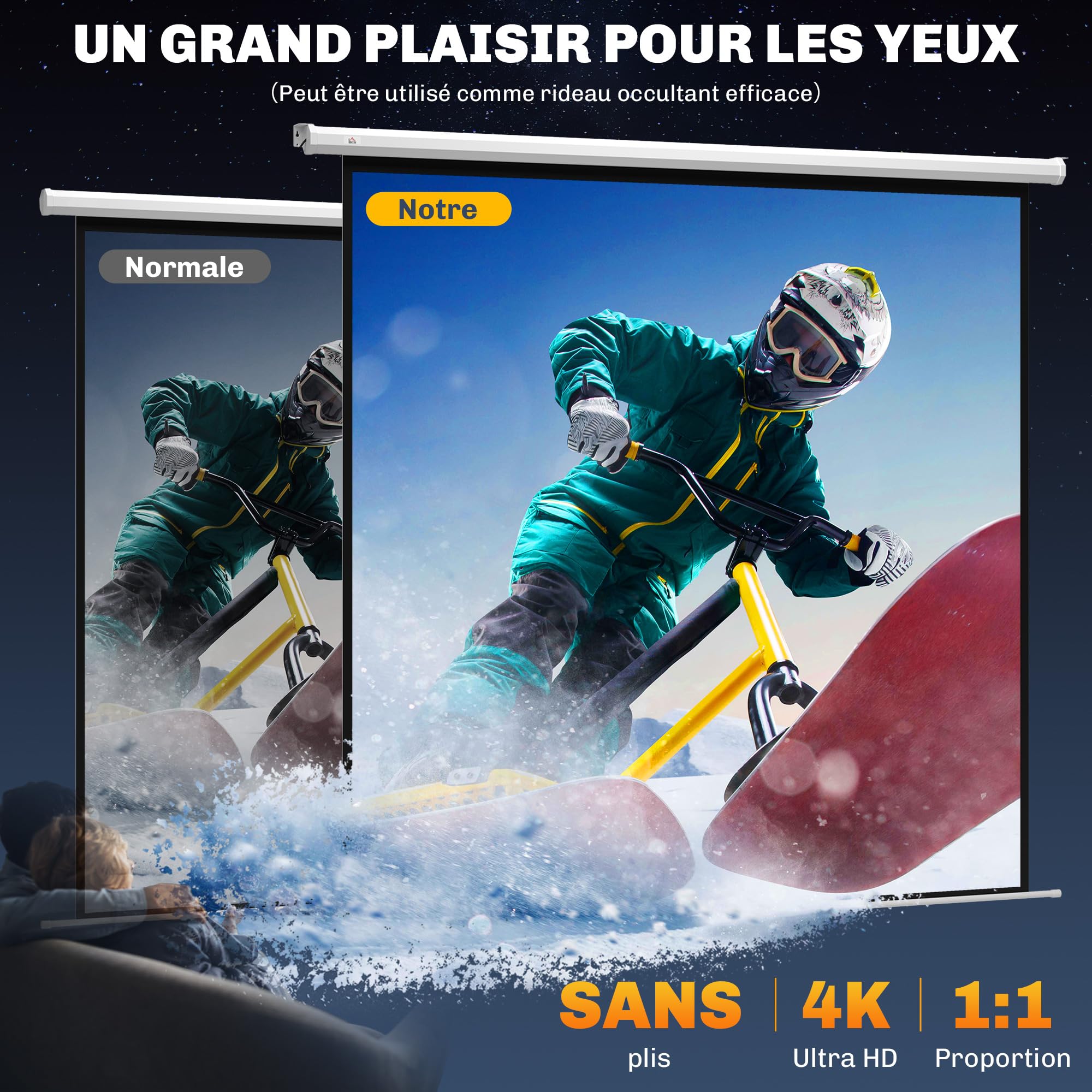 HOMCOM Écran vidéoprojecteur 120 Pouces 1:1 4K HD Blanc