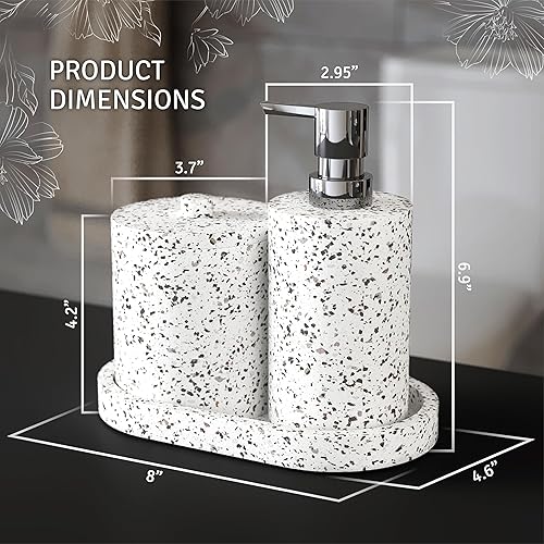 Miniatura 6 de Creative Scents Juego de accesorios de baño blanco con diseño de vidrio de mosaico el juego de baño de 3 piezas incluye dispensador de jabón de