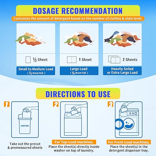 Miniatura 5 de FIXSMITH Hojas de detergente para ropa  60 cargas (30 hojas) sin fragancia, hipoalergénicas, sin perfume, ecológicas, tiras de detergente
