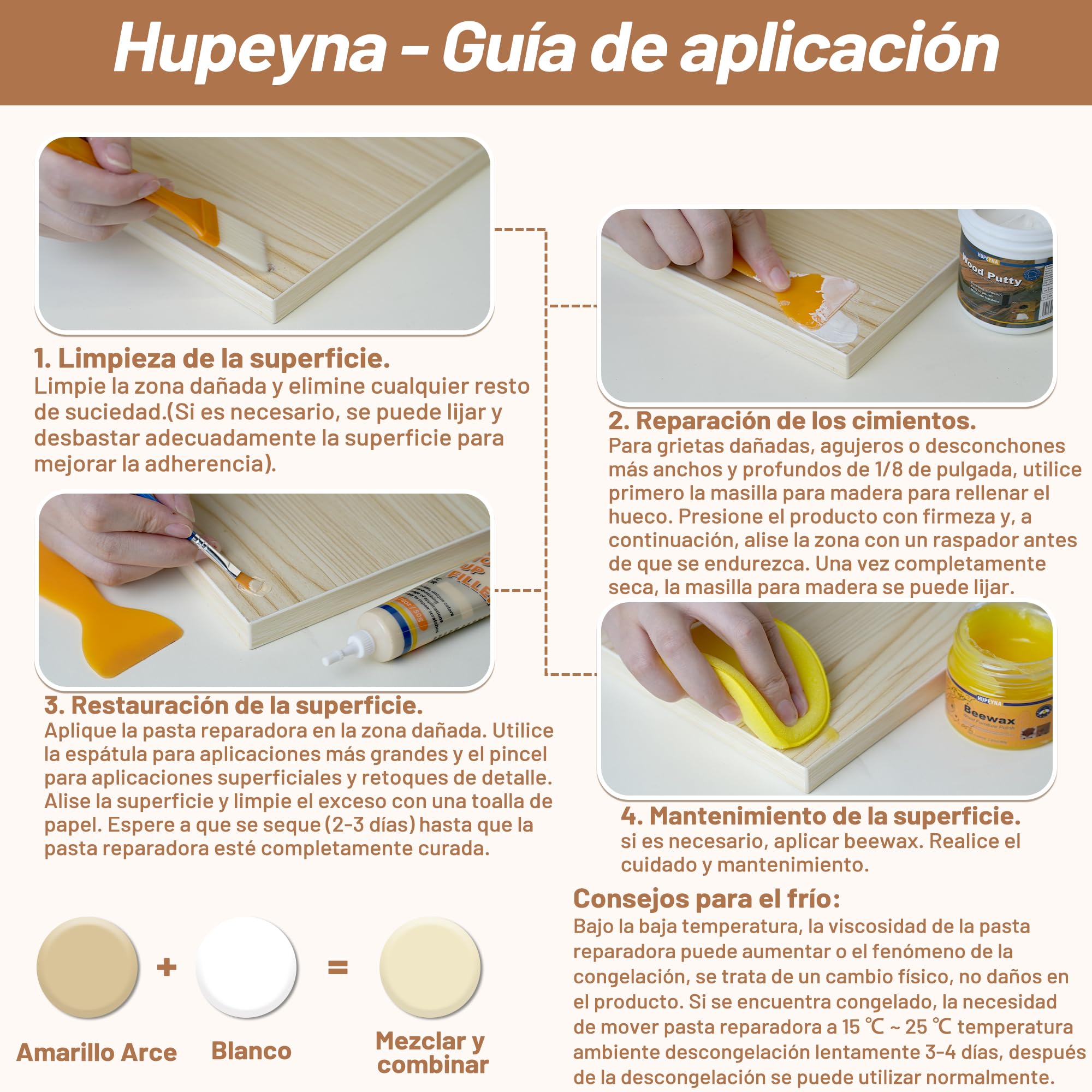 Kit de Reparación de Madera, Kit Reparación Laminado - Serie Madera Natural | Masillas de Madera y Cera de Abejas, Reparación de Manchas, Grietas, Agujeros, Decoloración Reparador Arañazos Parquet