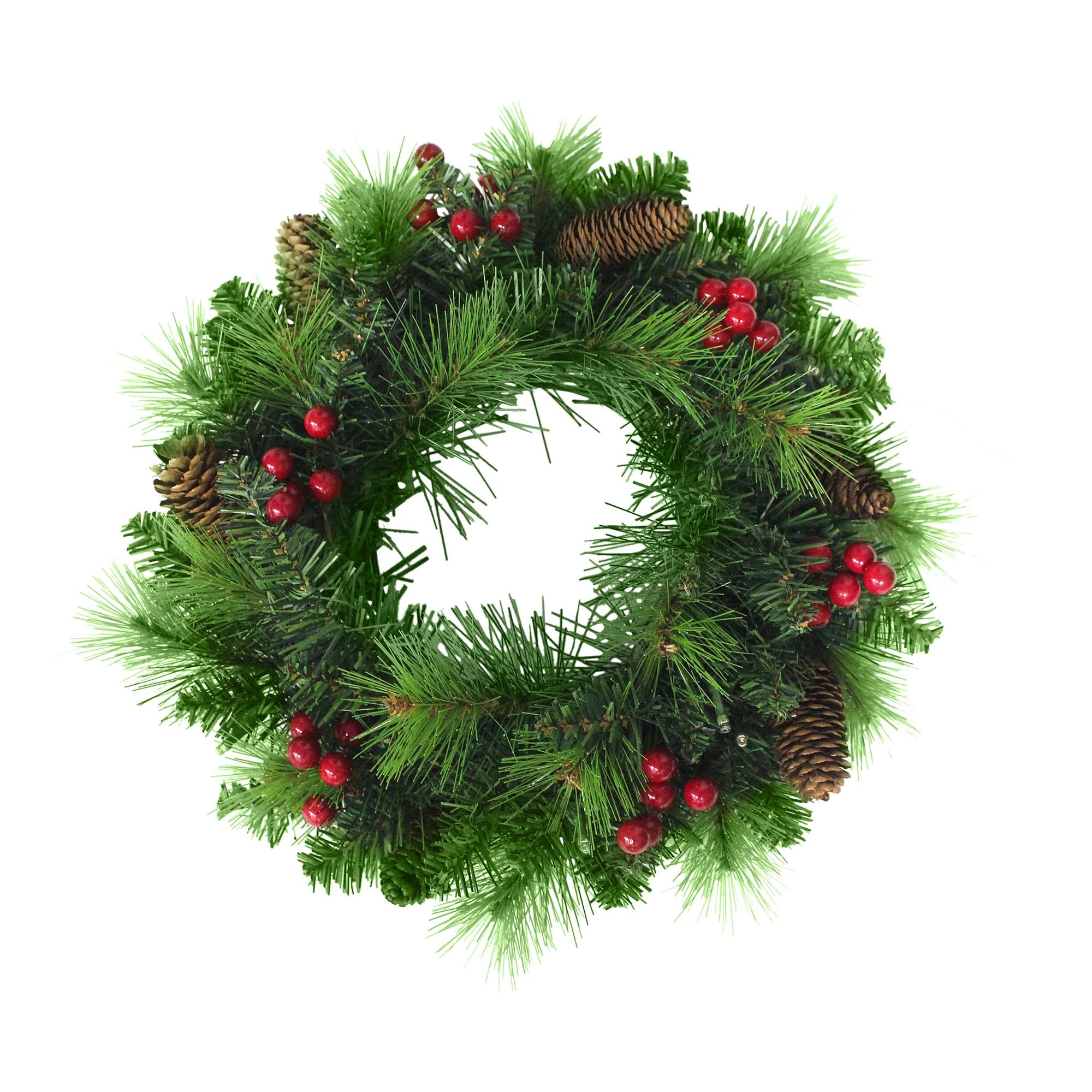 RABURG Deko-Weihnachtskranz Noel, 35 cm, LED-Lichter, rote Beeren-Optik | Ø 35 cm, Timer-Funktion, warmweißes Licht, IP44 geschützt, rote Beeren-Optik, goldene Kugel-Optik