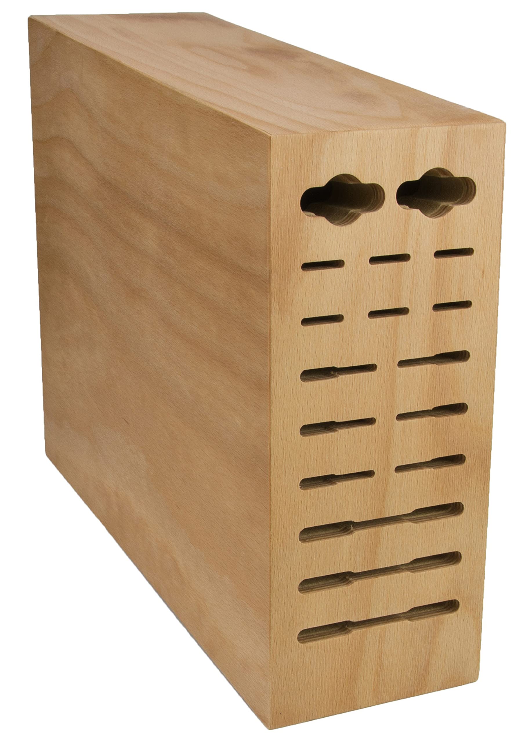 Porta Cuchillos, Bloque de Cuchillos con 17 Orificios, Madera de Haya Natural, Vacío