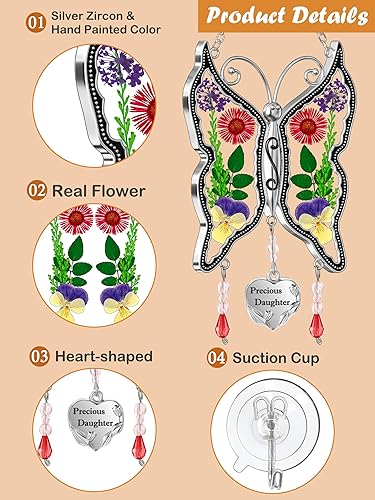 Miniatura 9 de KY&BOSAM - Adorno consistente en cristales atrapaluz con forma de mamá mariposa, carillón de viento con forma de mariposa con alas con flores