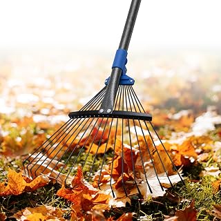 JAOTREL Adjustable Metal Leaf Rake 72" Long Handle Expandable 8-17" Head Heavy Duty for Lawn Garden Leaves Camping