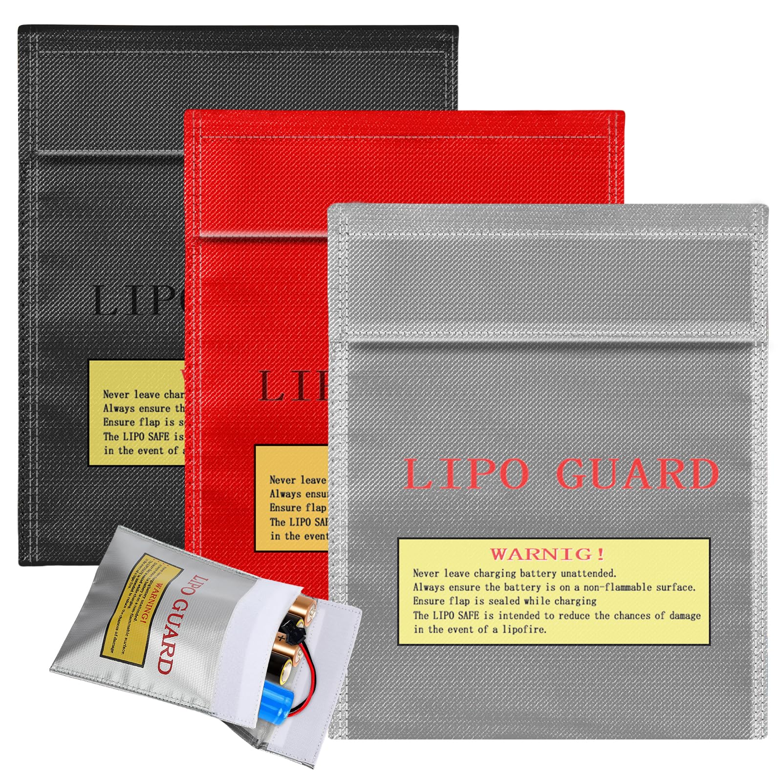 Pavlleen 3 Piezas Bolsa Ignífuga Impermeable, Bolsa de Seguridad Prueba de Explosiones, Bolsa de Almacenamiento para Documentos, Pasaporte, Dinero Efectivo, Archivos Bancarios, Joyería y Tarjetas