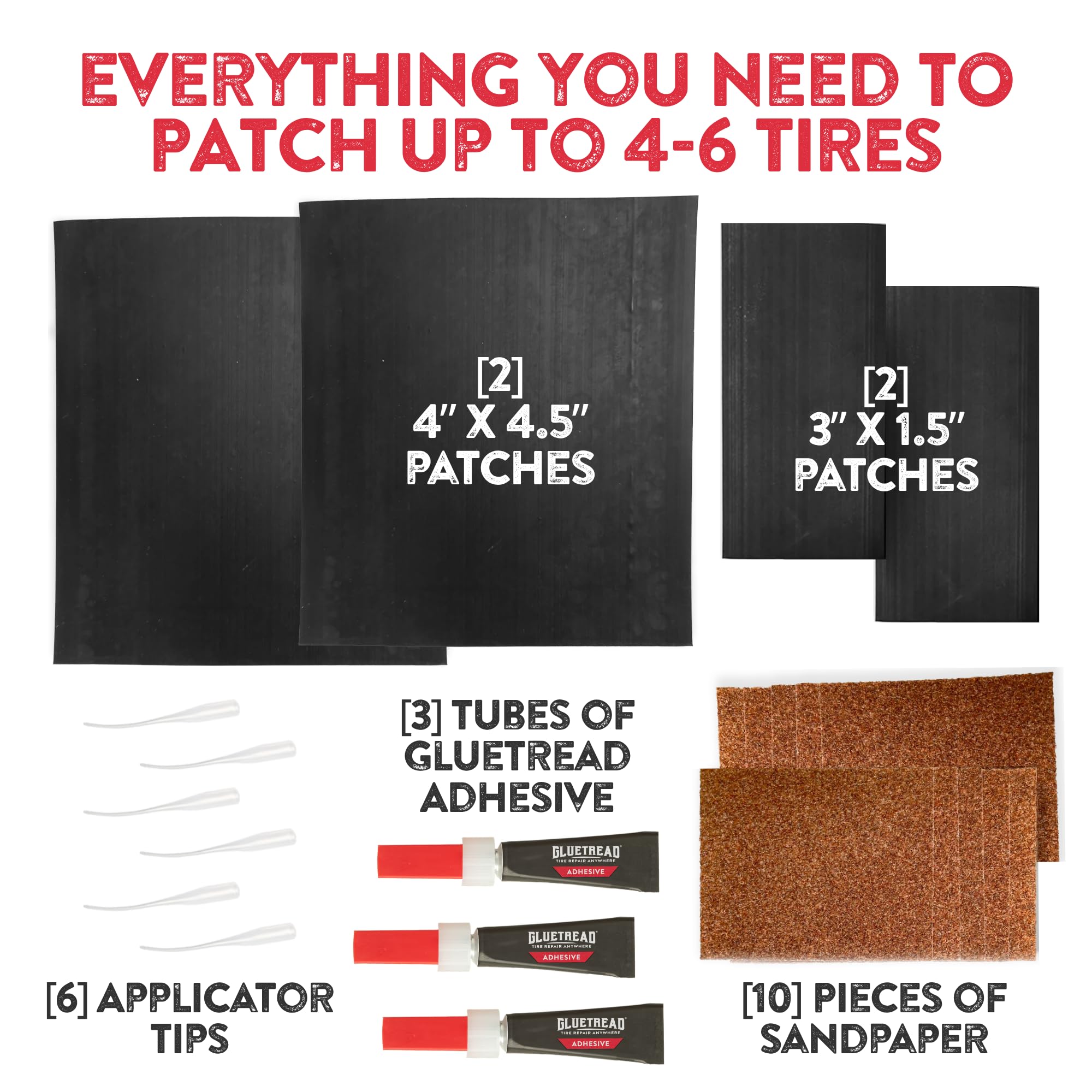 GlueTread - Kit de reparación de neumáticos de Pared Lateral de tamaño Completo de 4 x 4 | Kit de reparación de pinchazos para vehículos Todoterreno 4x4 | Fórmula de Goma Mejorada Que no Necesita