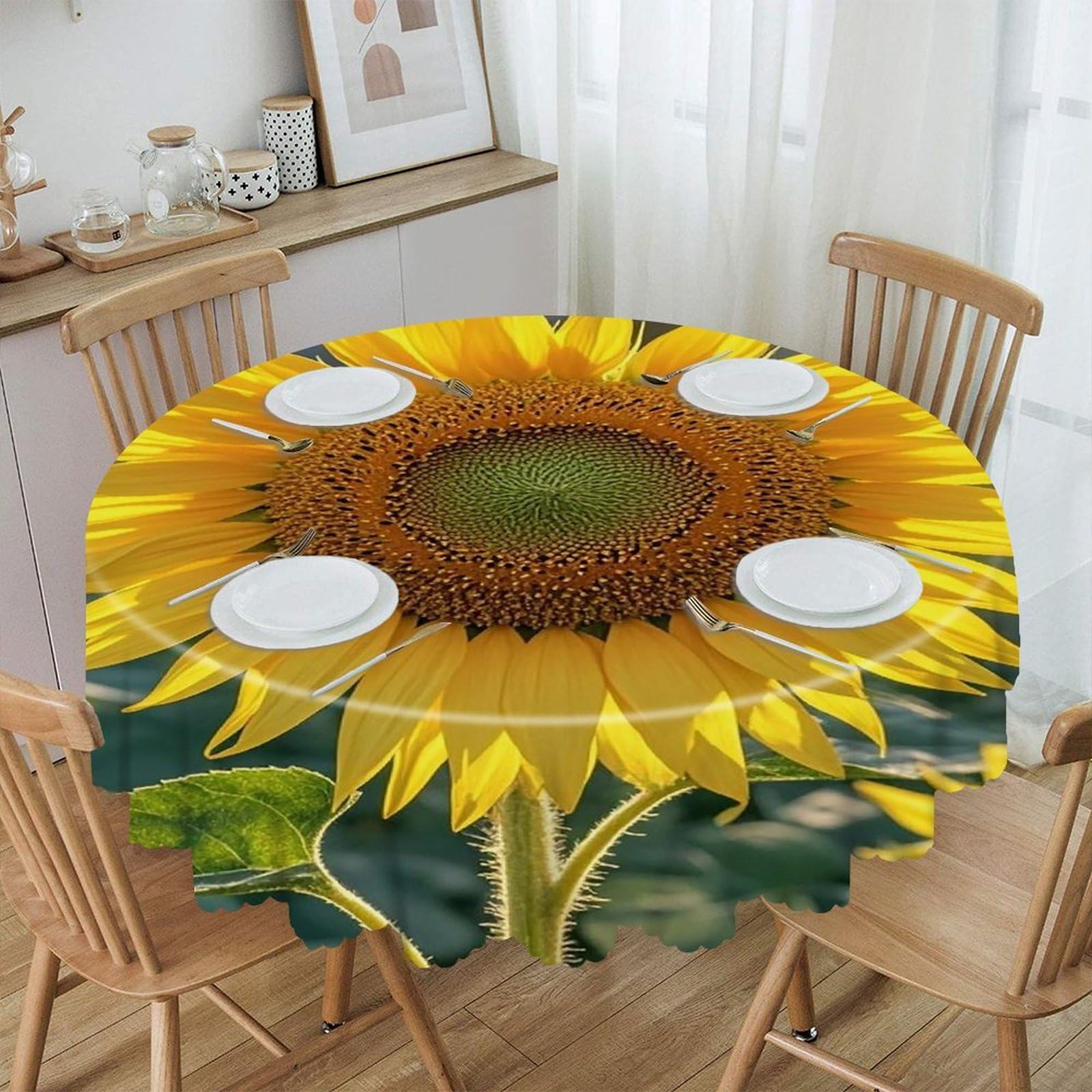 FekiLoot The Most Beautiful Sunflower Round Tablecloth 60 Inch Waterproof Heavy Duty Table Cloth Spillproof Washable Table Cover Wrinkle Resistant Tablecloths Decorative Table Cloths