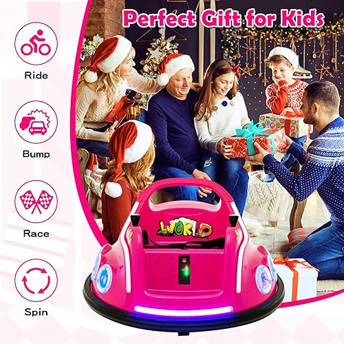 Miniatura 9 de Costzon Coche de parachoques para niños, parachoques eléctrico de 12 V con control remoto, giro de 360 grados, luces intermitentes, música