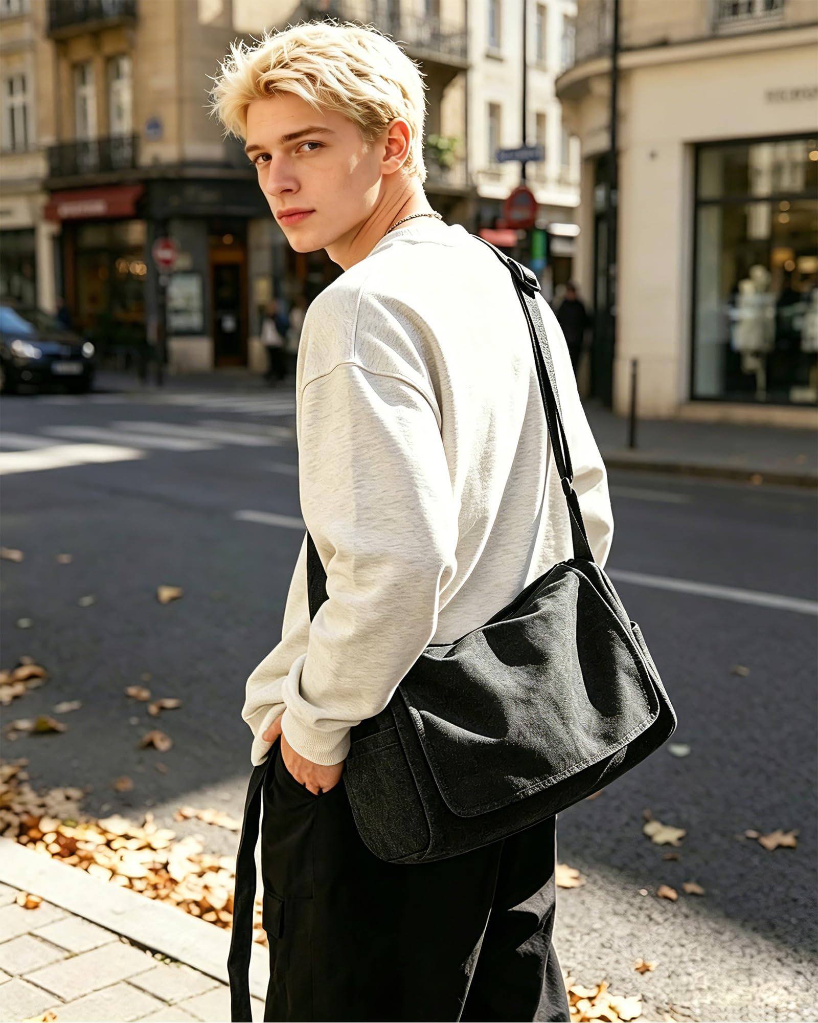 Umhängetaschen Herren aus Canvas, Vintage Canvas Messenger Bag, Laptoptasche 15.6 Zoll Arbeitstasche Herren, Lehrertasche Herren Tasche Männer