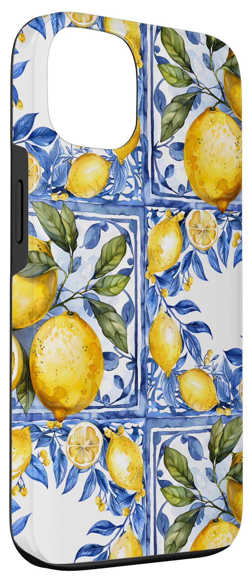 Lemon italian blue tiles pattern portugal morocco azulejo Case for iPhone 13 - Image 3
