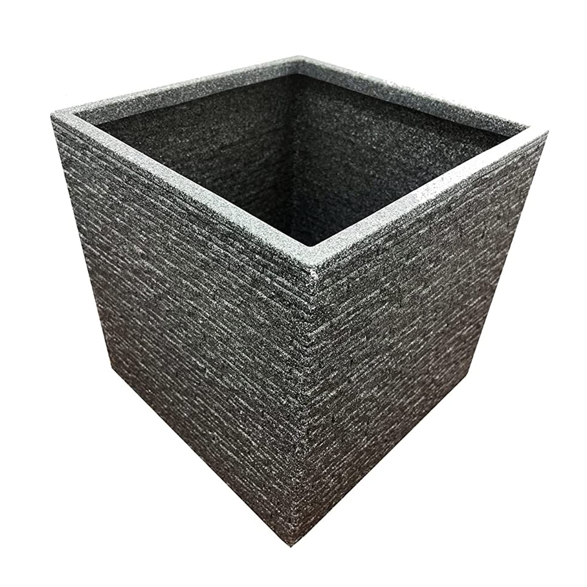 Pluto Packaging 38cm Square Grey Brick Slate Effect Plastic Flower Outdoor Garden Planter (2 Square Planters)