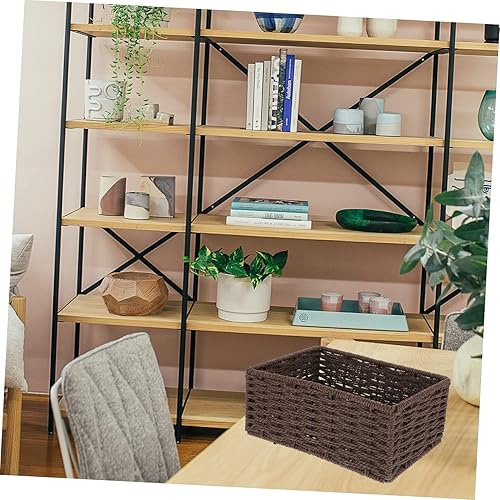 Miniatura 6 de OKUMEYR Caja de almacenamiento rectangular de café, madera y ratán, 8.72x6.09x3.54 pulgadas