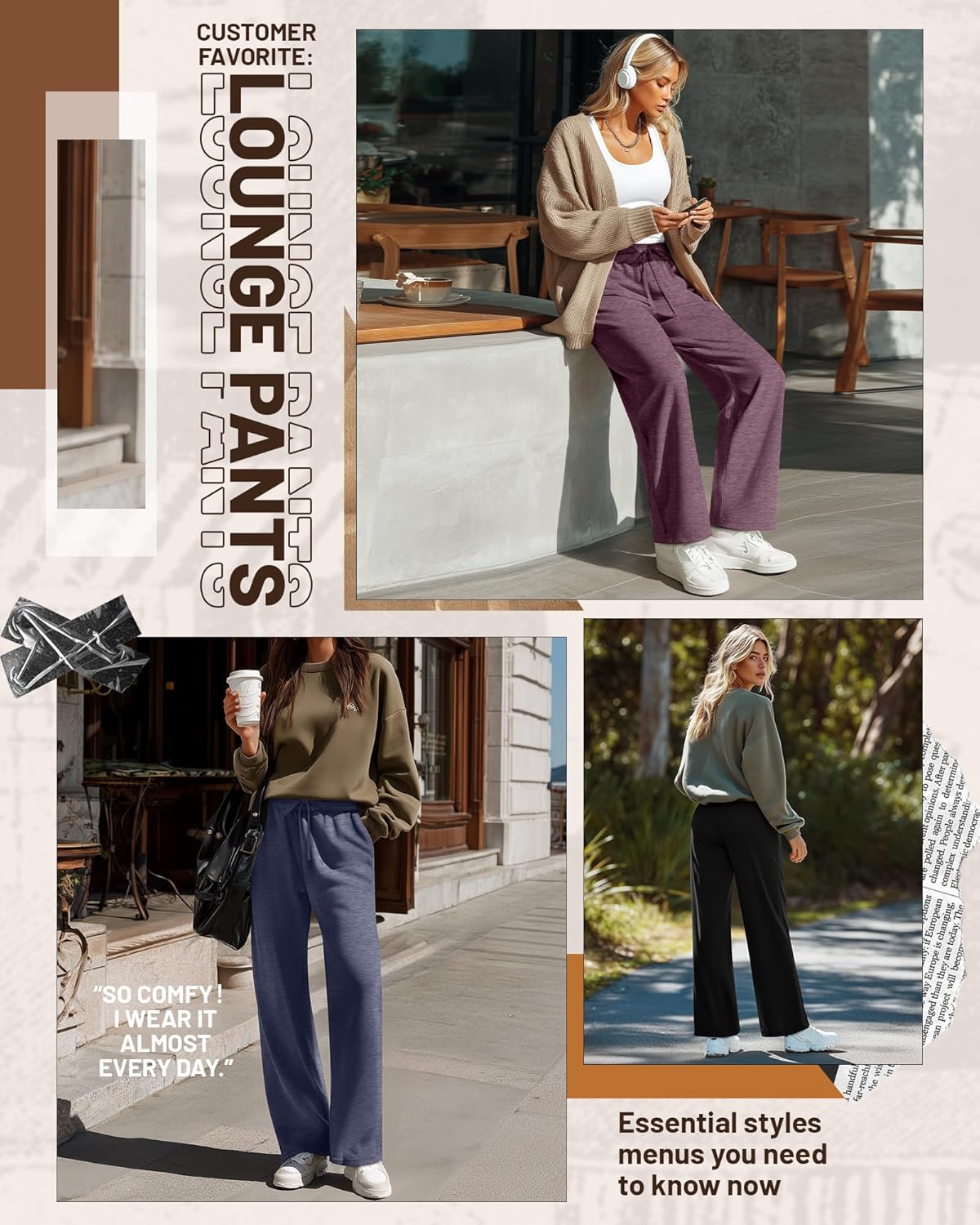 Neer 3 Pack Women's Baggy Sweatpants with Pockets, Wide Leg Yoga Pants Cozy Thick Lounge Pants Drawstring Casual Loose Jogger - Image 3