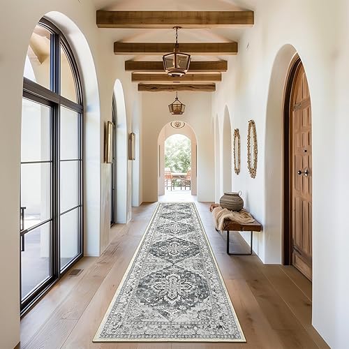 Miniatura 3 de Bsmathom Alfombra de pasillo para pasillos, antideslizante, lavable, estilo bohemio, 2 x 6 pies, alfombra de pelo bajo, alfombra vintage para