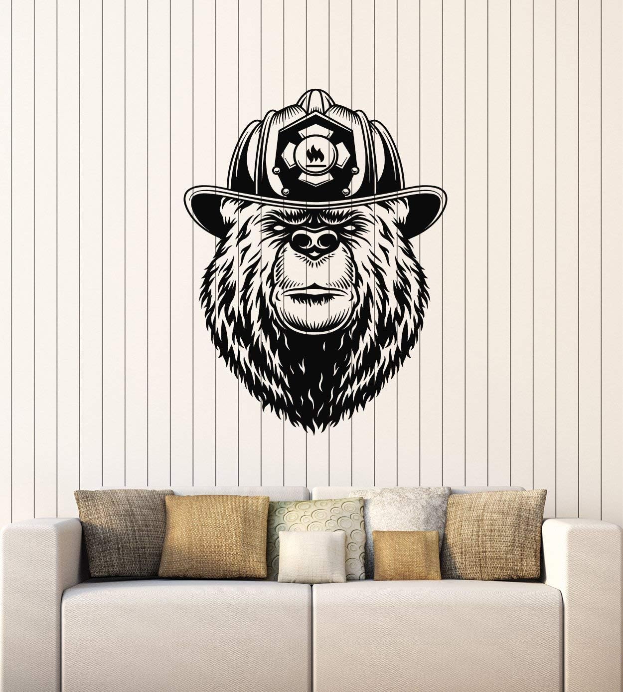 WallStickers4ever Vinyl Wall Decal Bear Head Fire Dept Fireman Hero Firefighter Stickers Mural Large Decor (g4707) Black